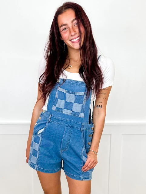Pin-Up Pit Stop Cotton Blend Medium Wash Avery Mae Romper