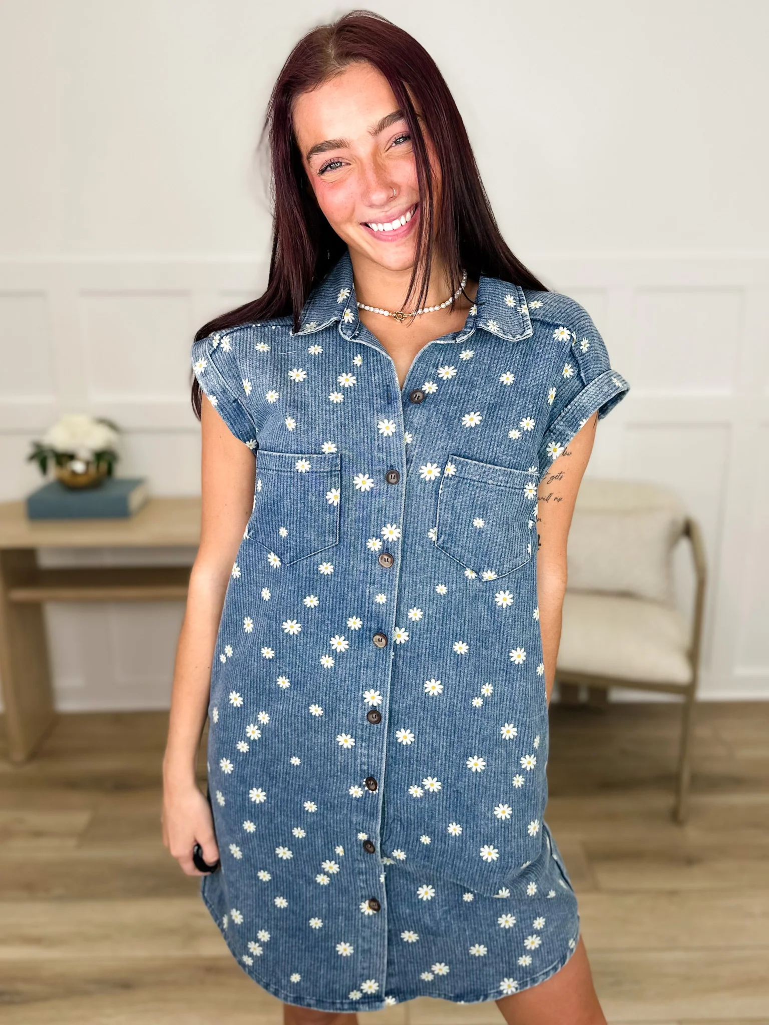 Planned on it Cotton Blend Medium Wash Avery Mae Dress