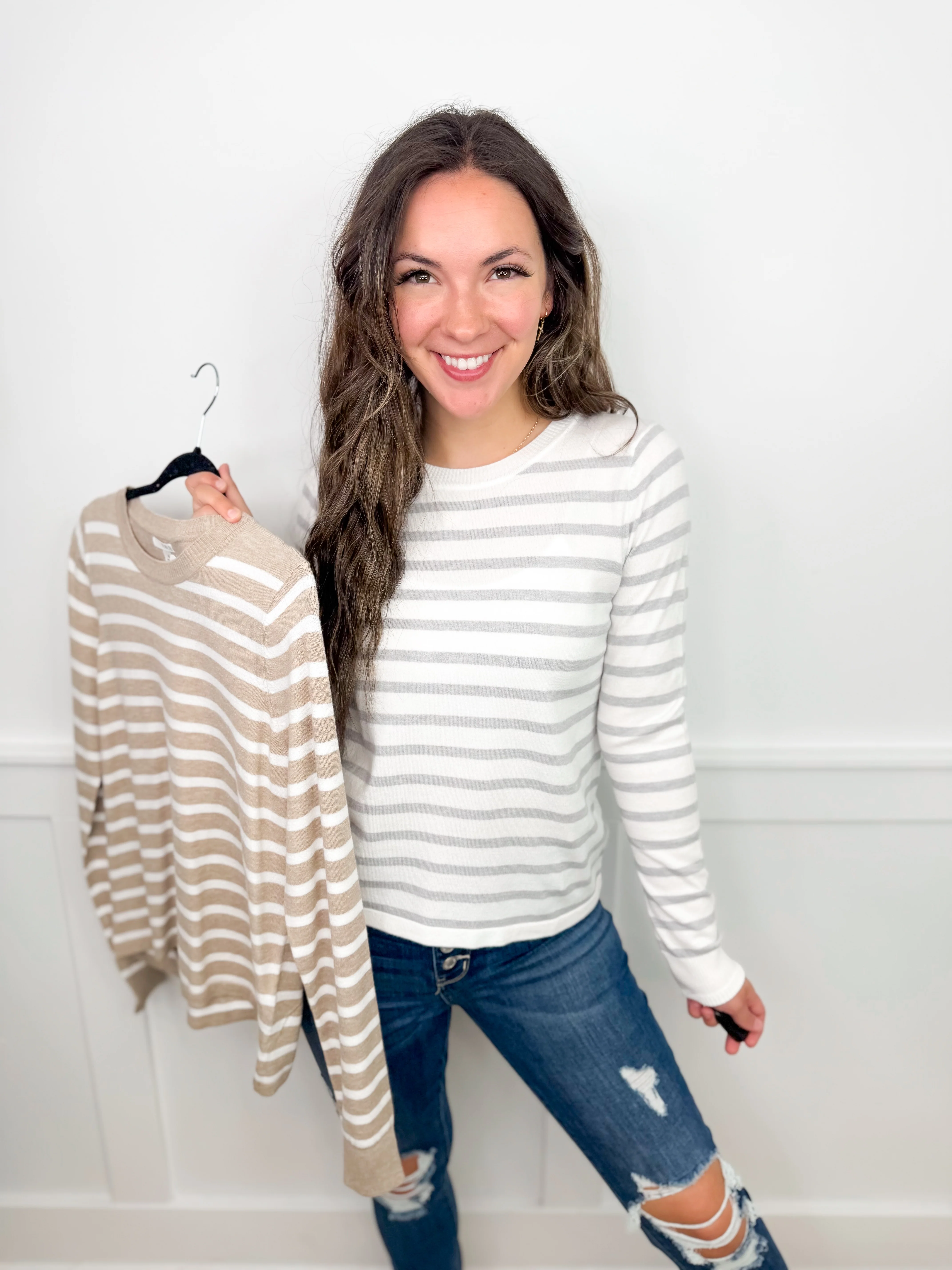 Planning Ahead Knit Long Sleeve White Avery Mae Sweater Top - 2 colors!