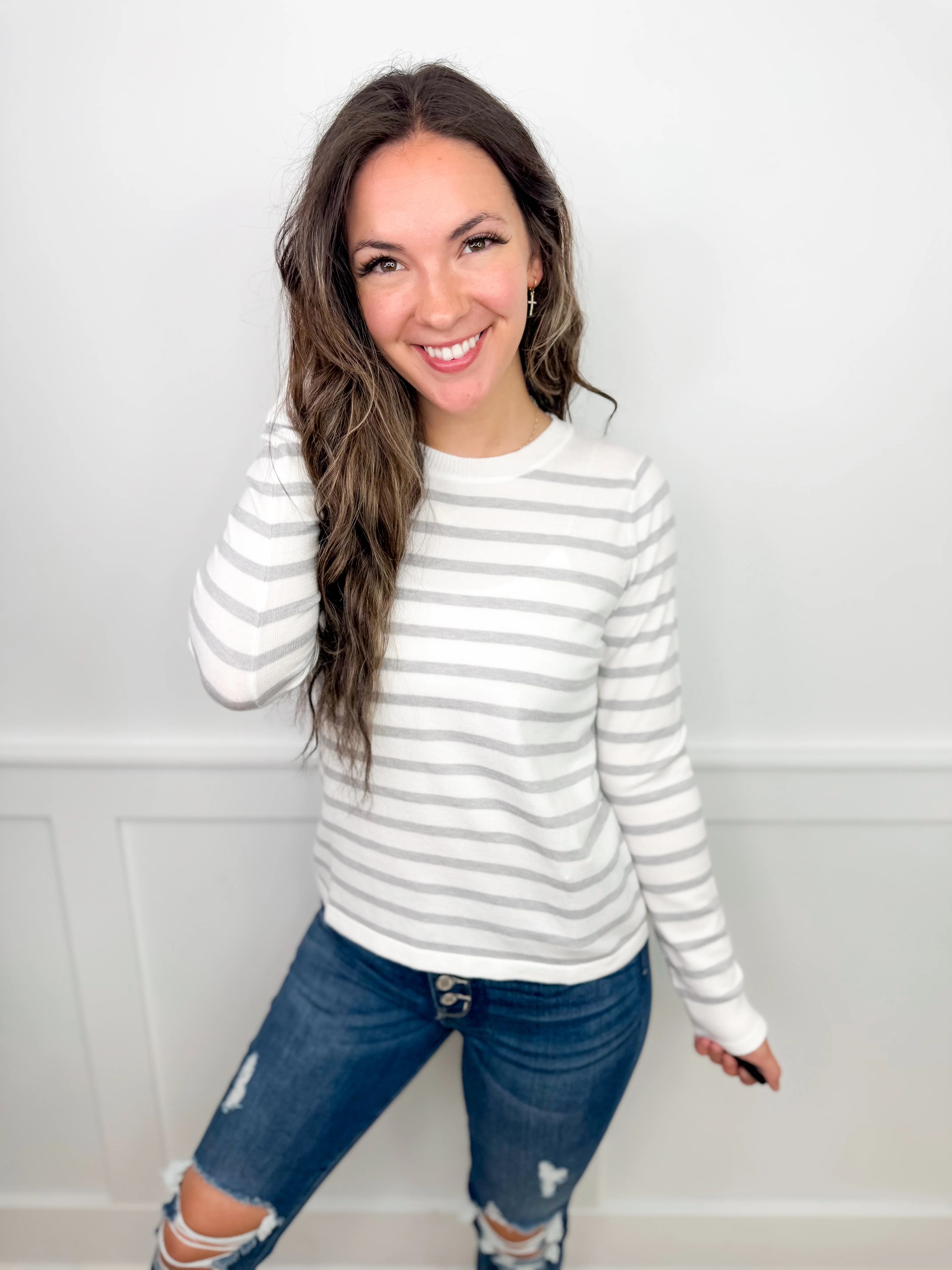 Planning Ahead Knit Long Sleeve White Avery Mae Sweater Top - 2 colors! - Image 2