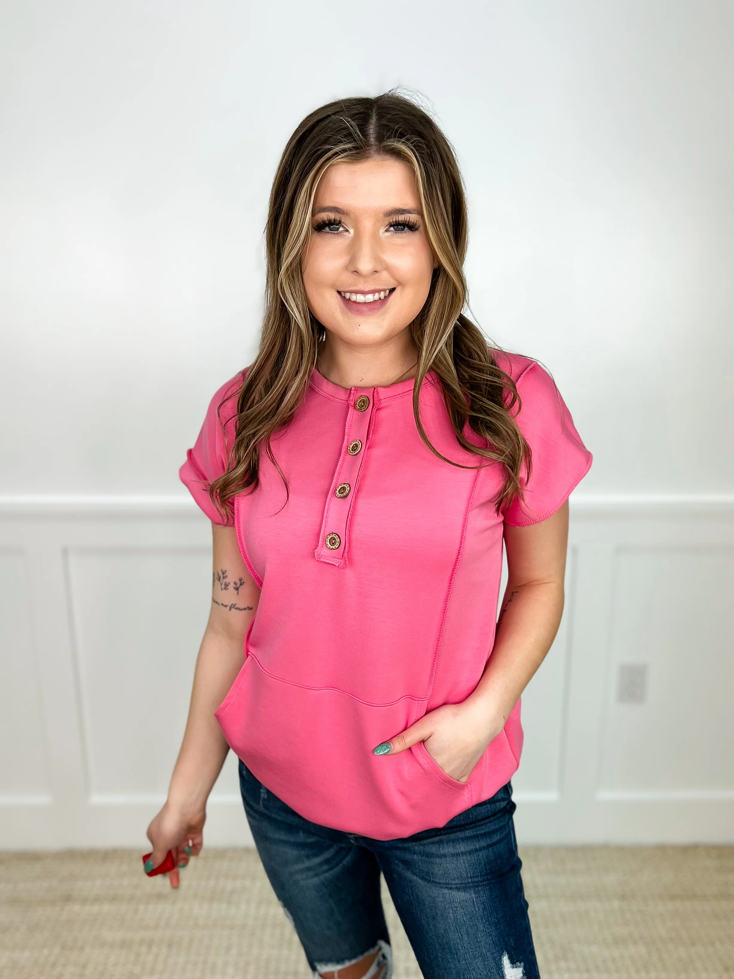 Playing Hopscotch Short Sleeve Pink Avery Mae Top