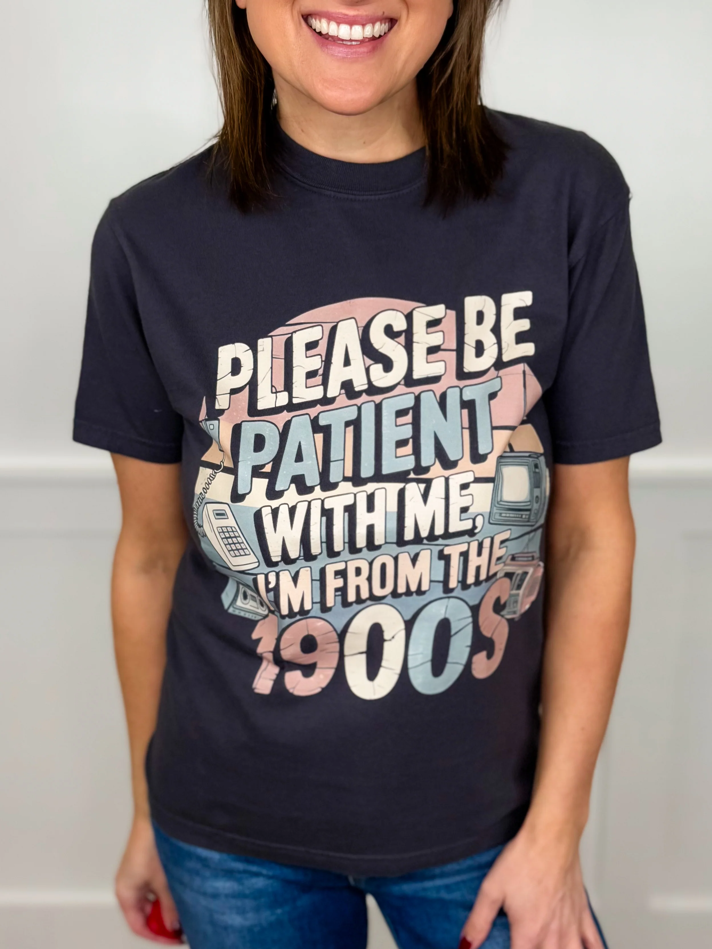 Please Be Patient Cotton Short Sleeve Charcoal Avery Mae Graphic Tee Shirt (Comfort Colors)
