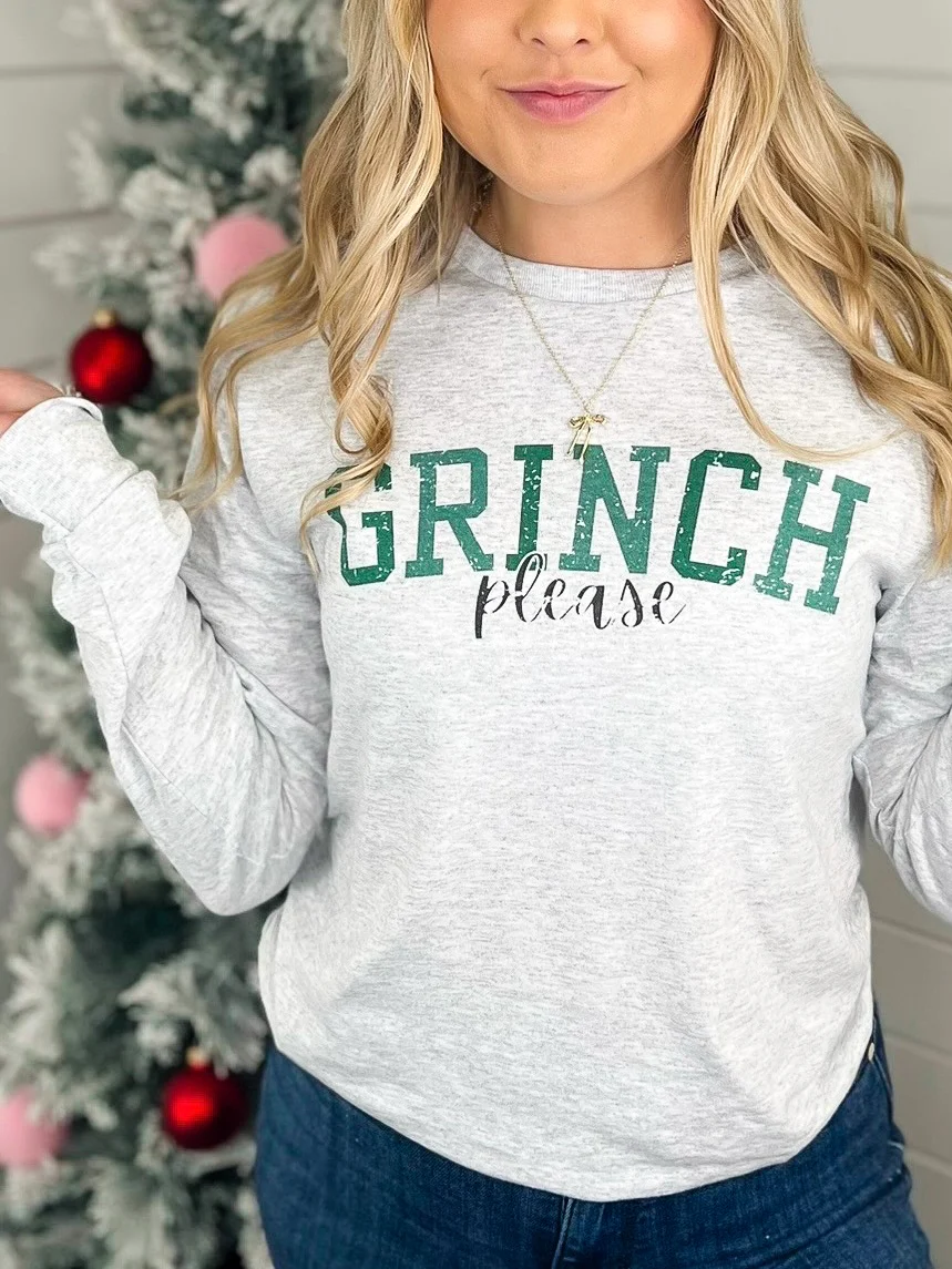 Please G Cotton Blend Long Sleeve Grey Avery Mae Graphic Tee Shirt