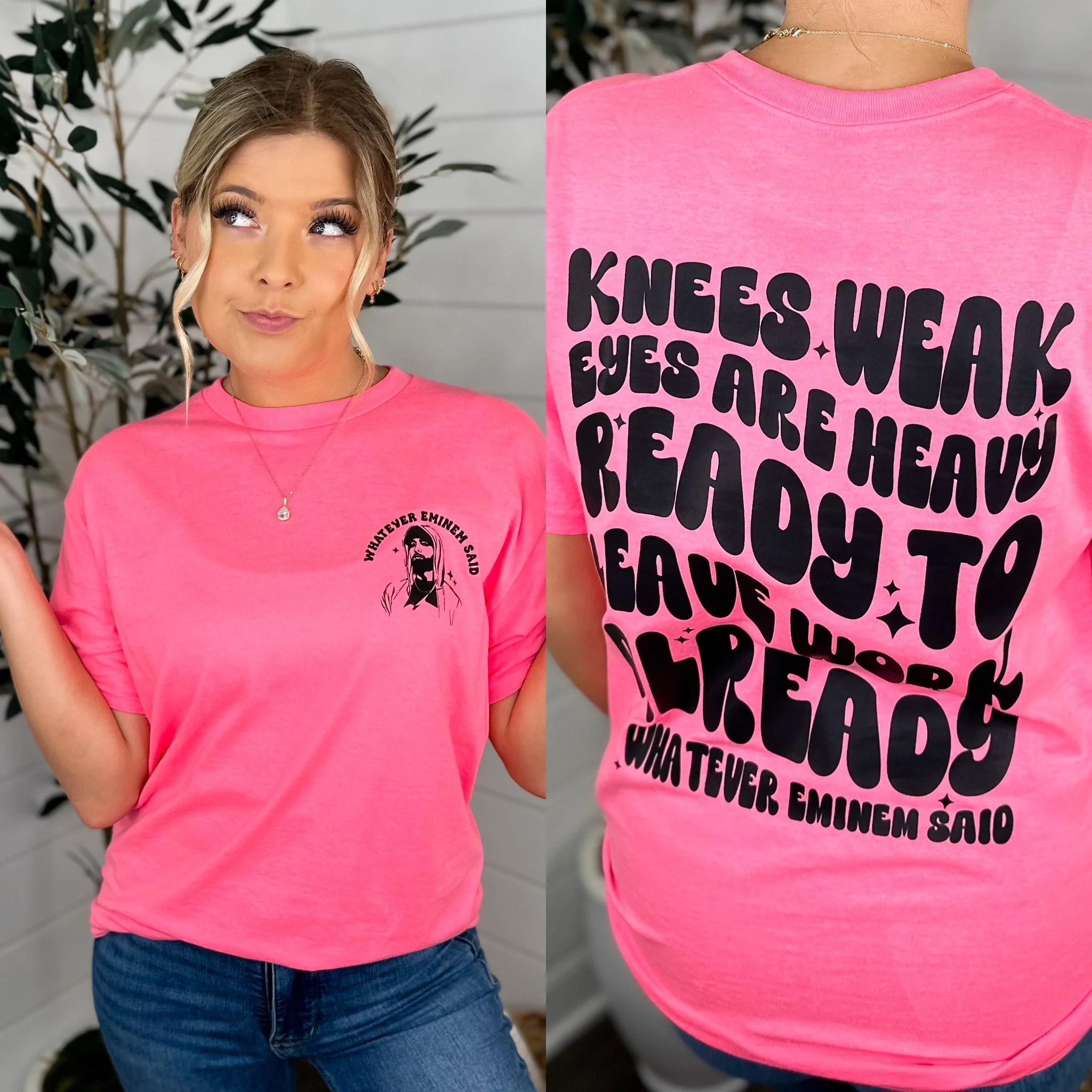 Whatever Eminem Said Cotton Blend Short Sleeve Pink Avery Mae Graphic Tee Shirt - Image 3