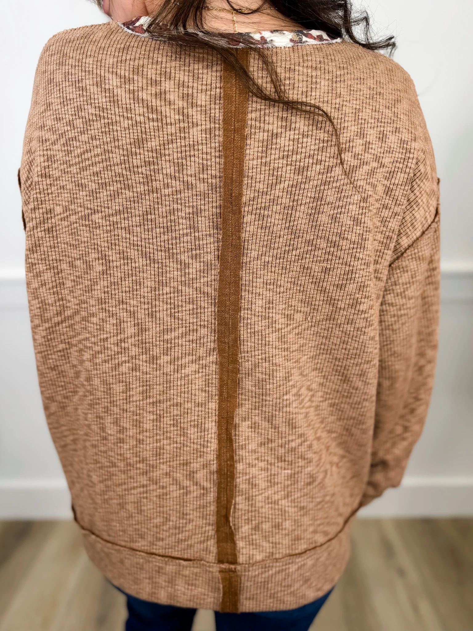 POL Core Memories Ribbed Long Sleeve Mocha Top - Image 2