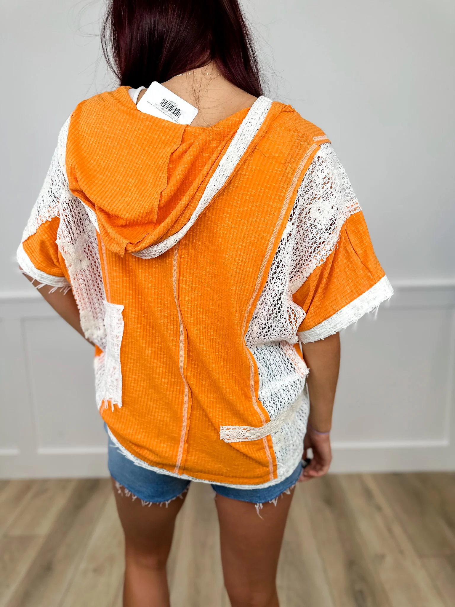POL Floral Point Ribbed Short Sleeve Hooded Top - 4 colors - Image 2