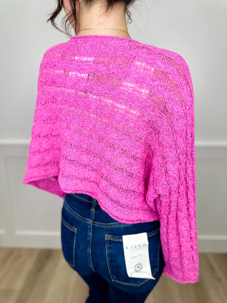 POL Staying Late Knit Long Sleeve Pink Cropped Sweater Top - Image 2
