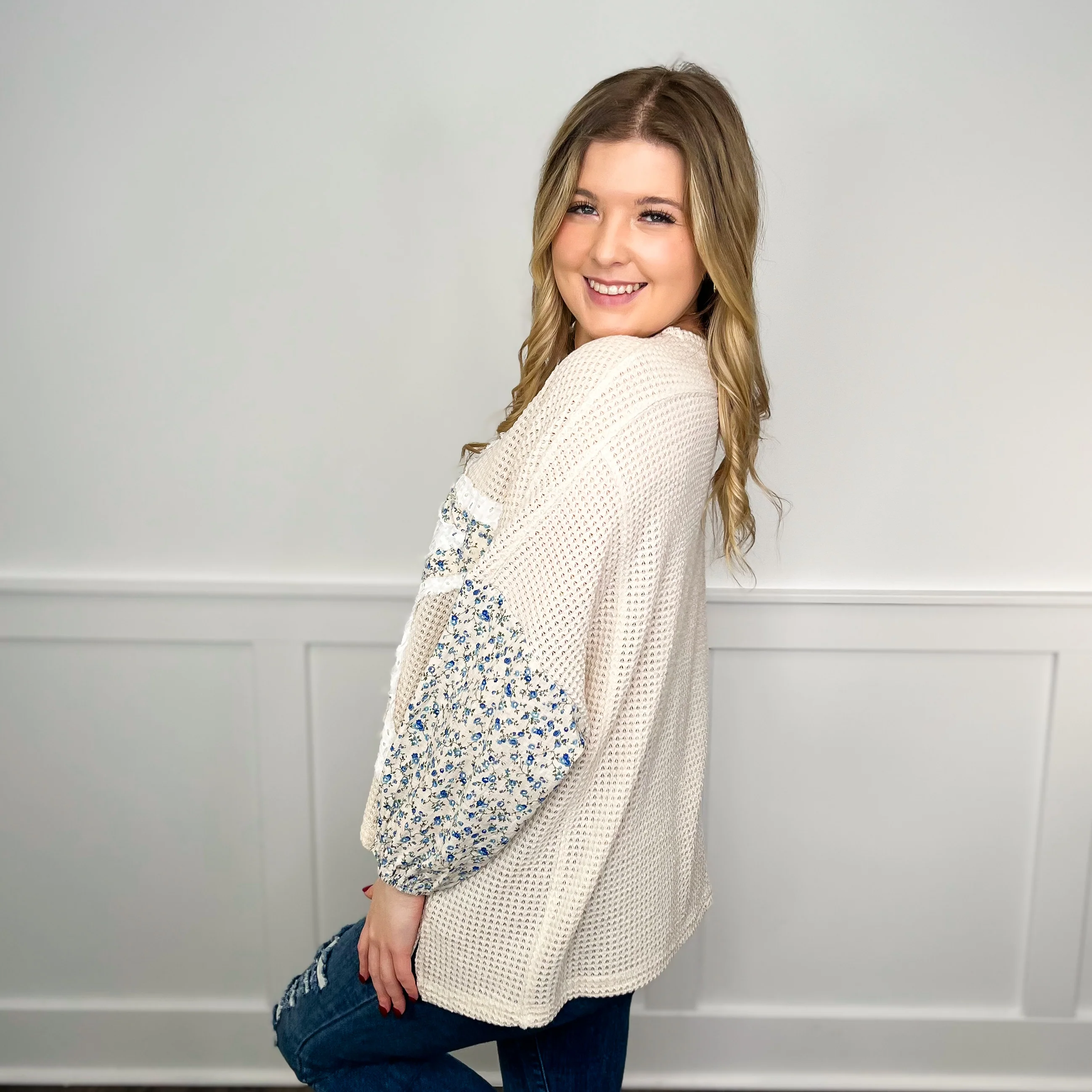 Pop on Over Knit 3/4 Sleeve Oat Brown Avery Mae Top - Image 2