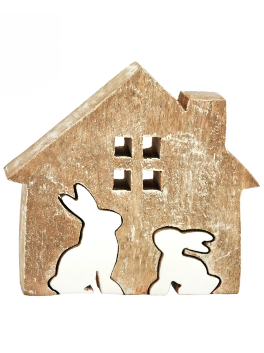 Rabbits At Home Wood Shelf Sitter