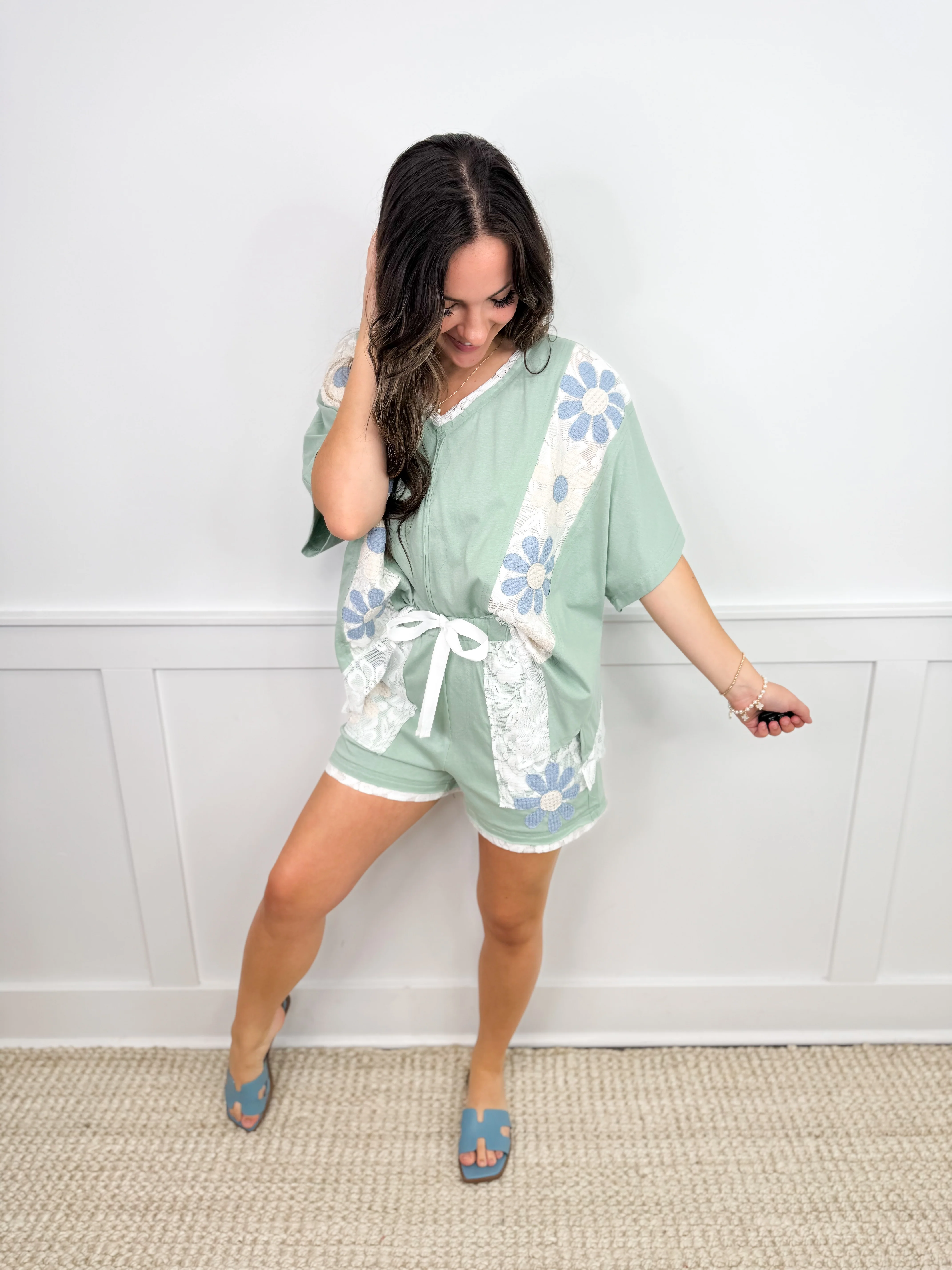 Radiating Positivity Cotton Short Sleeve Green Avery Mae Top