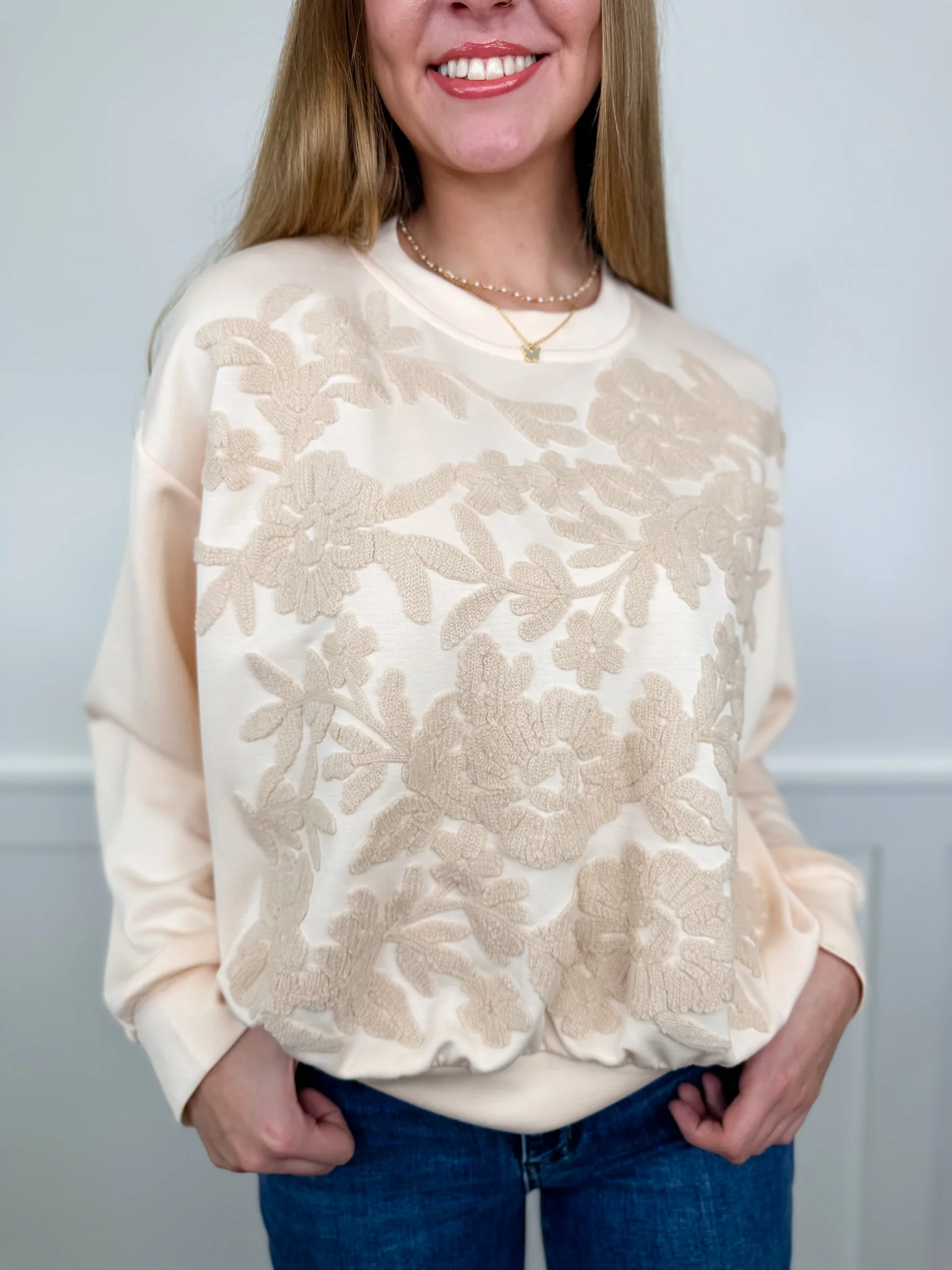 Ready to Blossom Rayon Blend Long Sleeve Peach Avery Mae Top