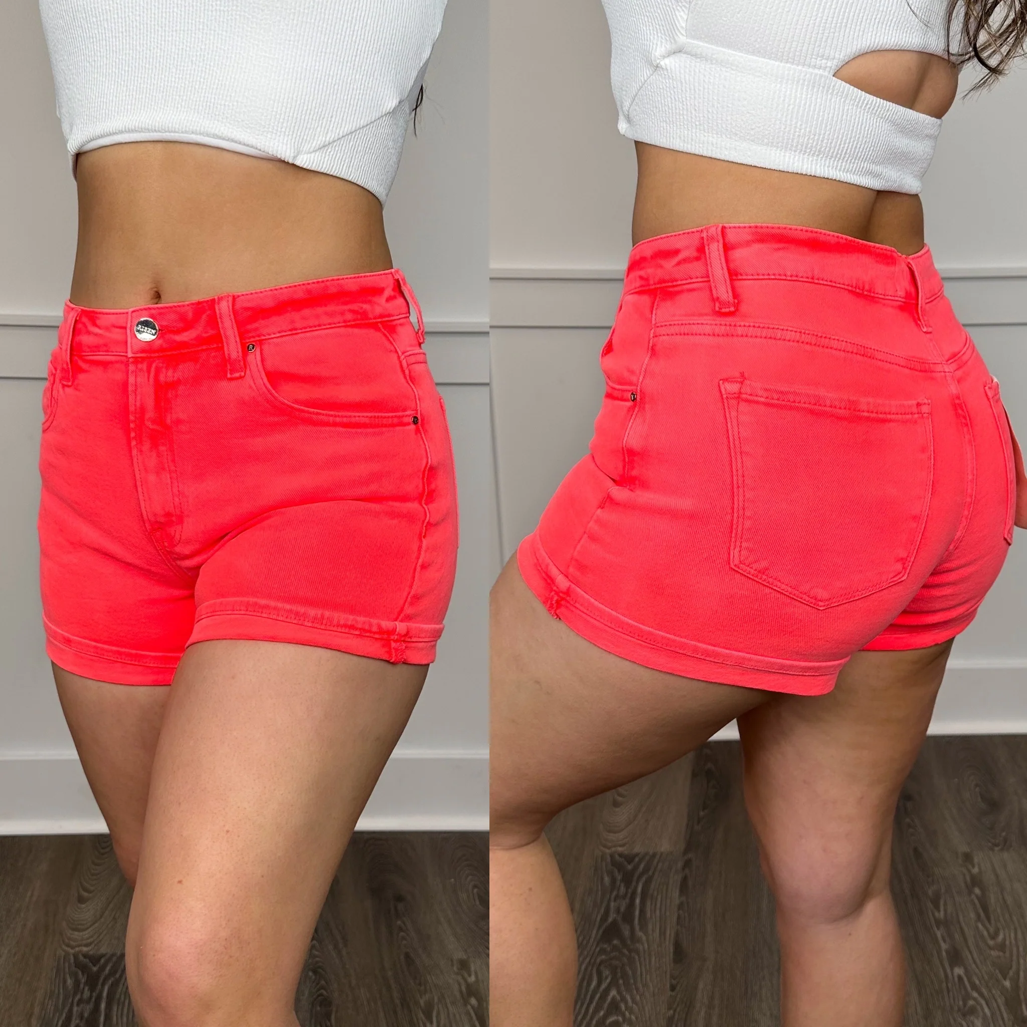 Risen Bria High-Rise Coral Shorts