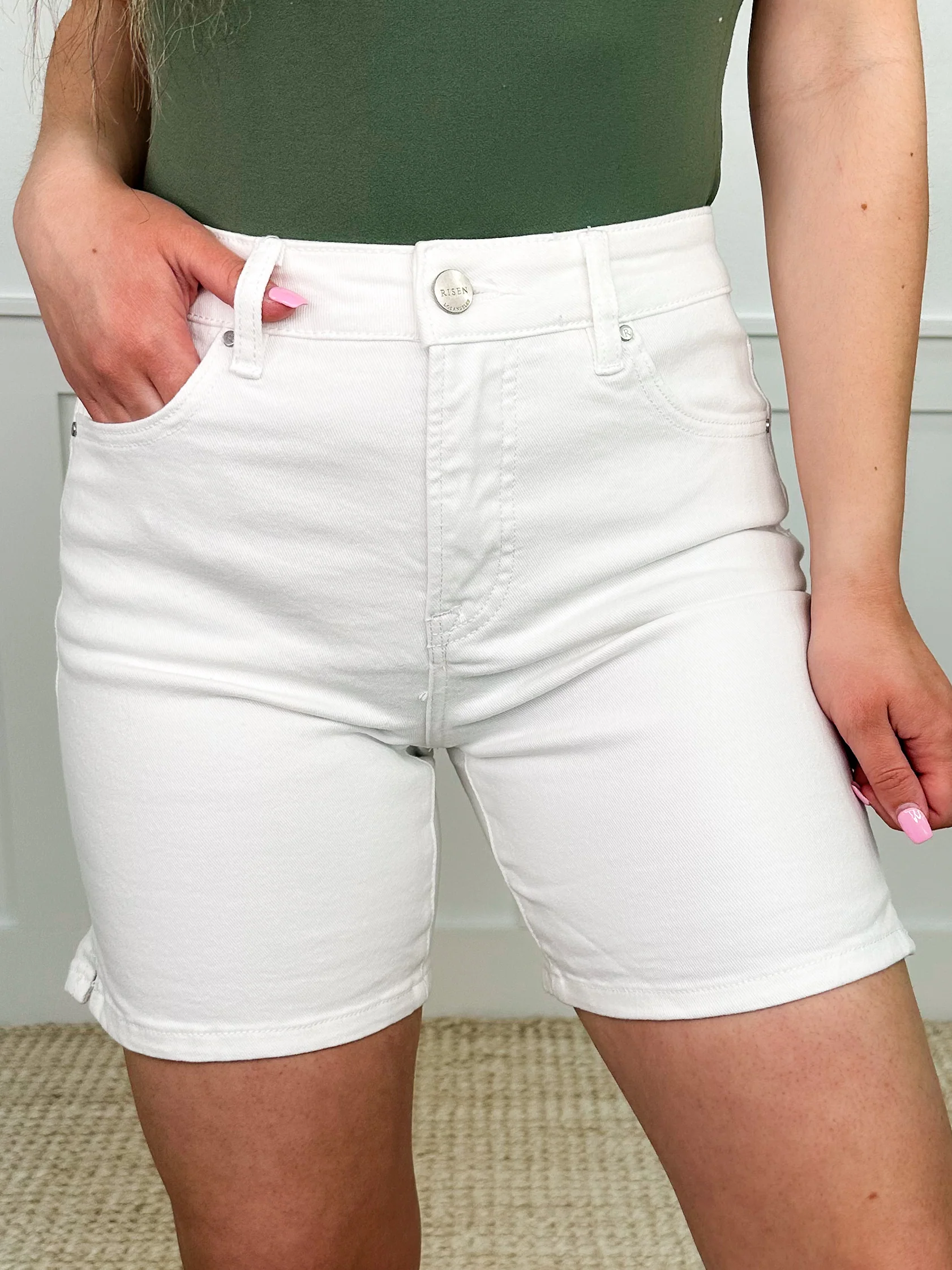 Risen Brianna Tummy Control High-Rise White Shorts