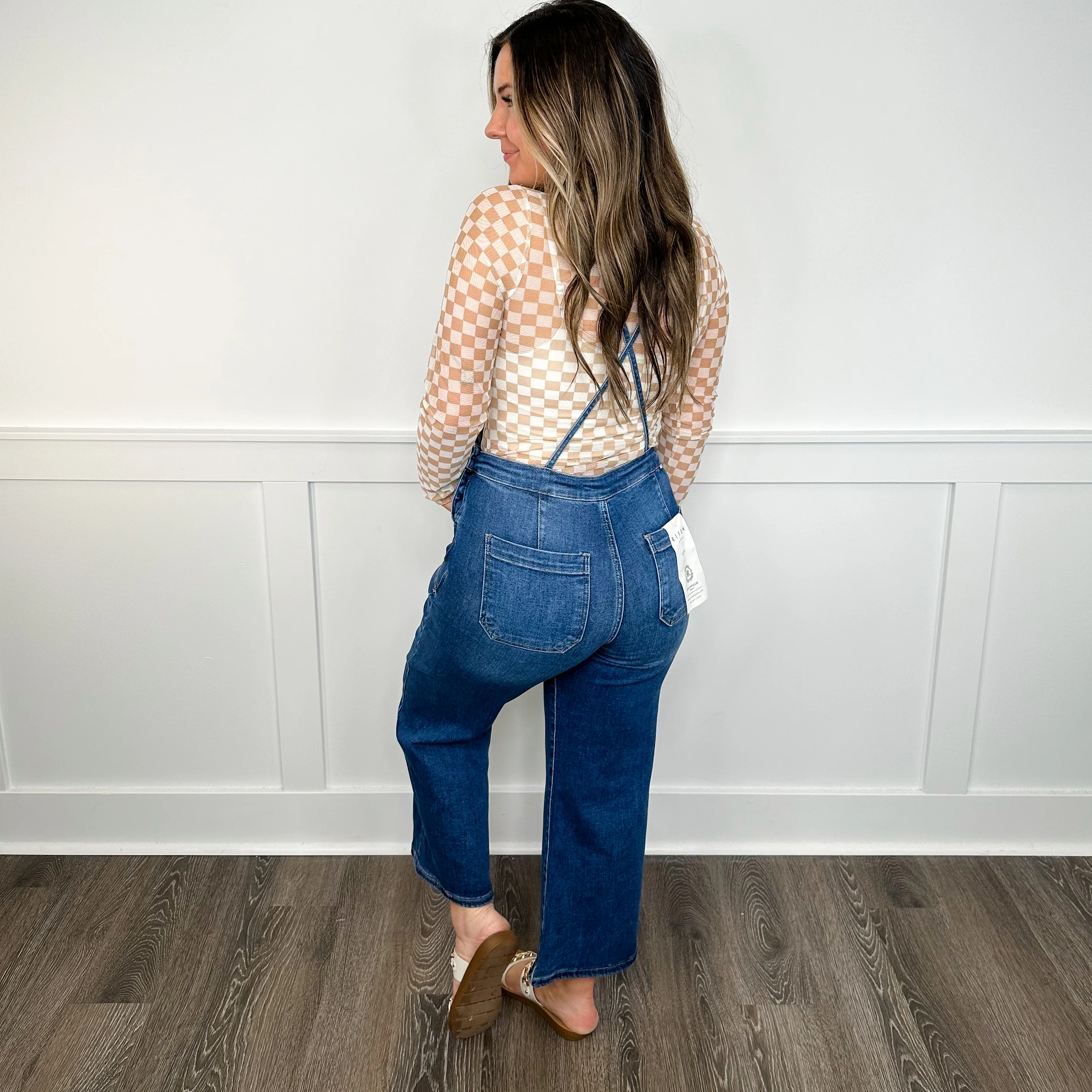 Risen Dakota Wide Leg Cropped Dark Wash Overalls - Image 2