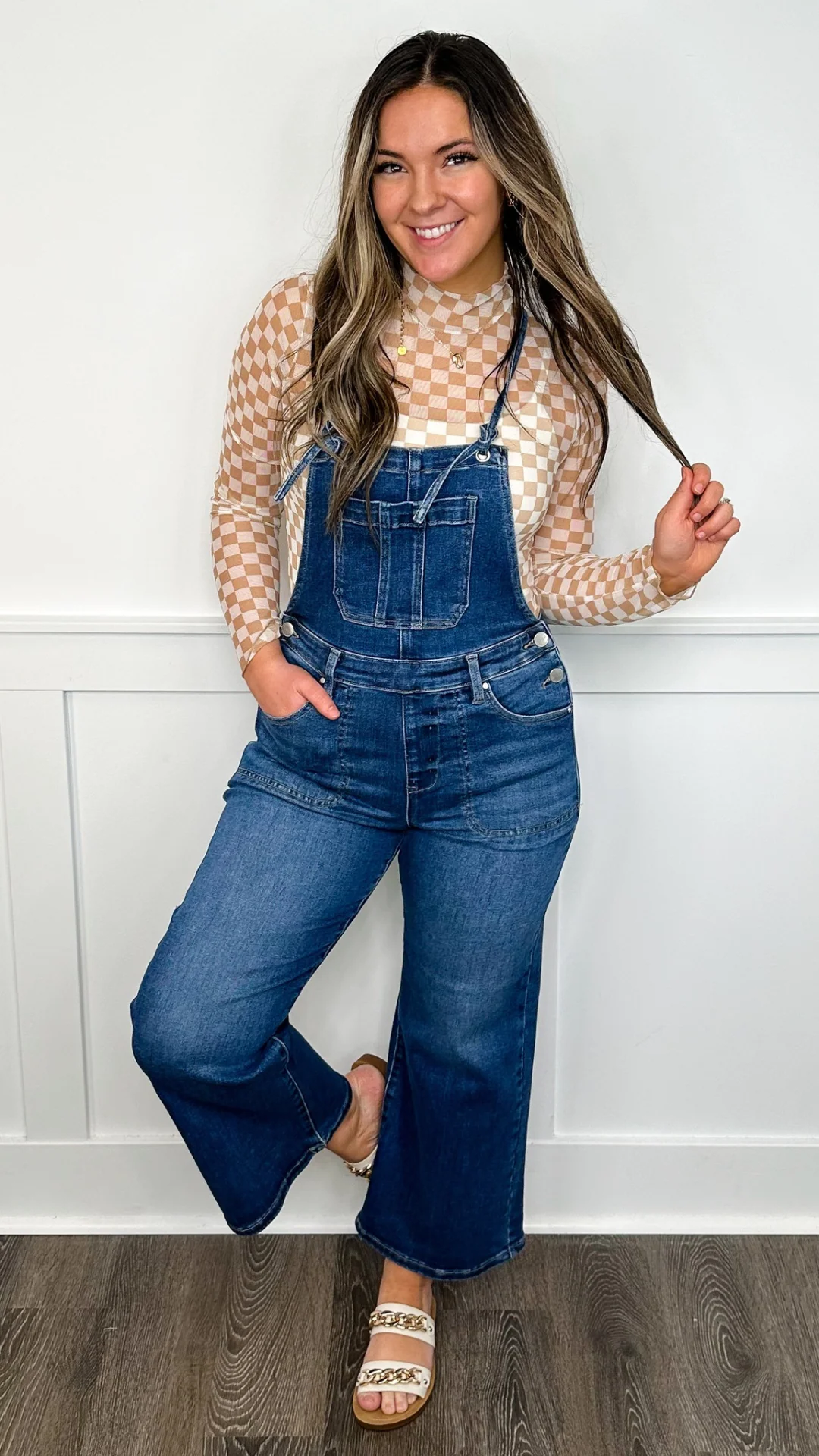 Risen Dakota Wide Leg Cropped Dark Wash Overalls - Image 3