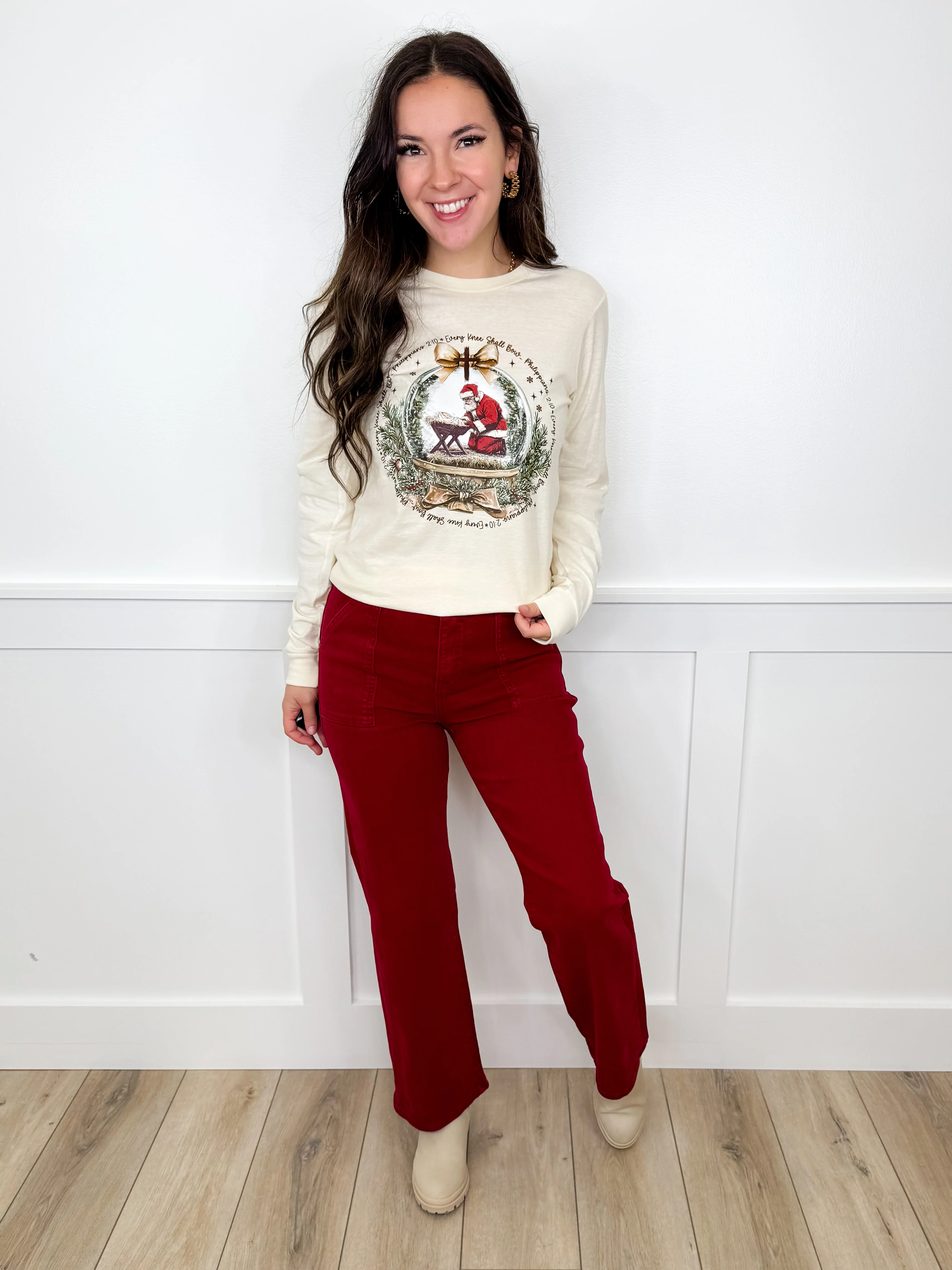Risen Faith High-Rise Ankle Flare Wine Jeans - Image 4