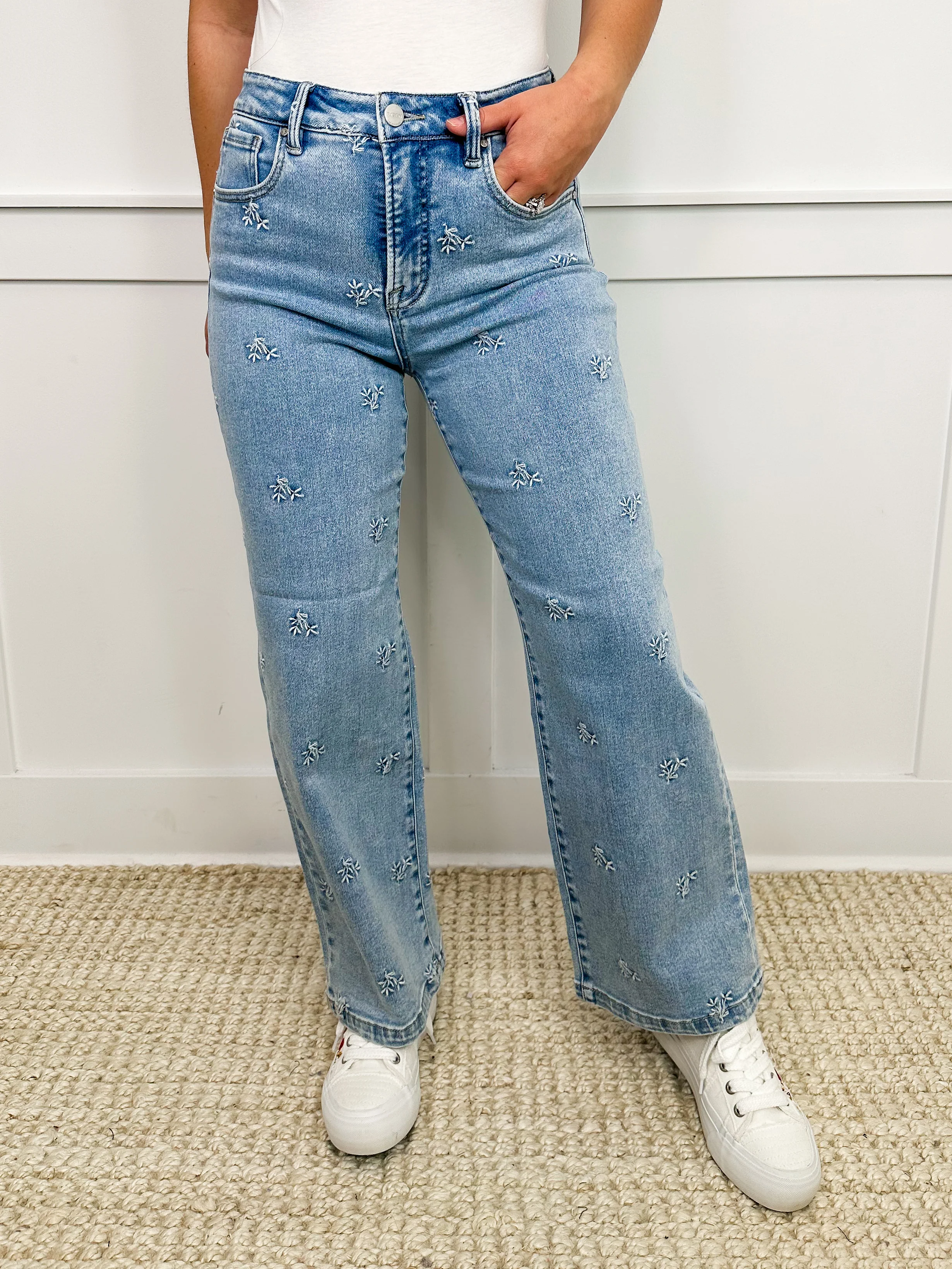 Risen Kayla Tummy Control Wide Leg Jeans - Light Wash (Non-Distressed)