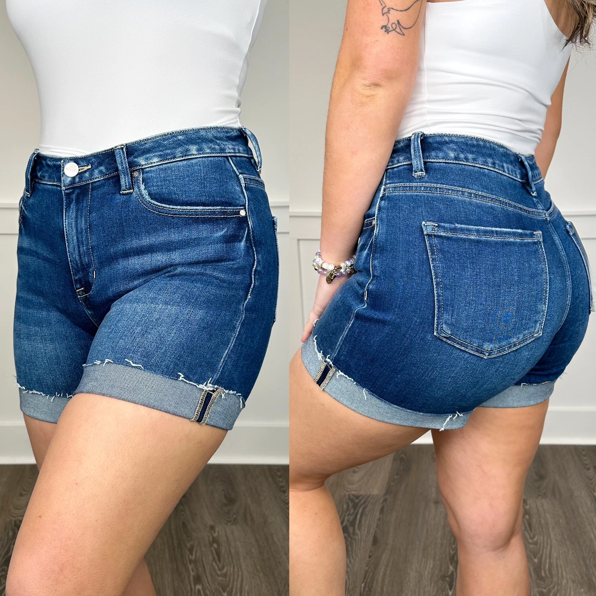 Risen Morgan High-Rise Dark Wash Blue Shorts - Image 10