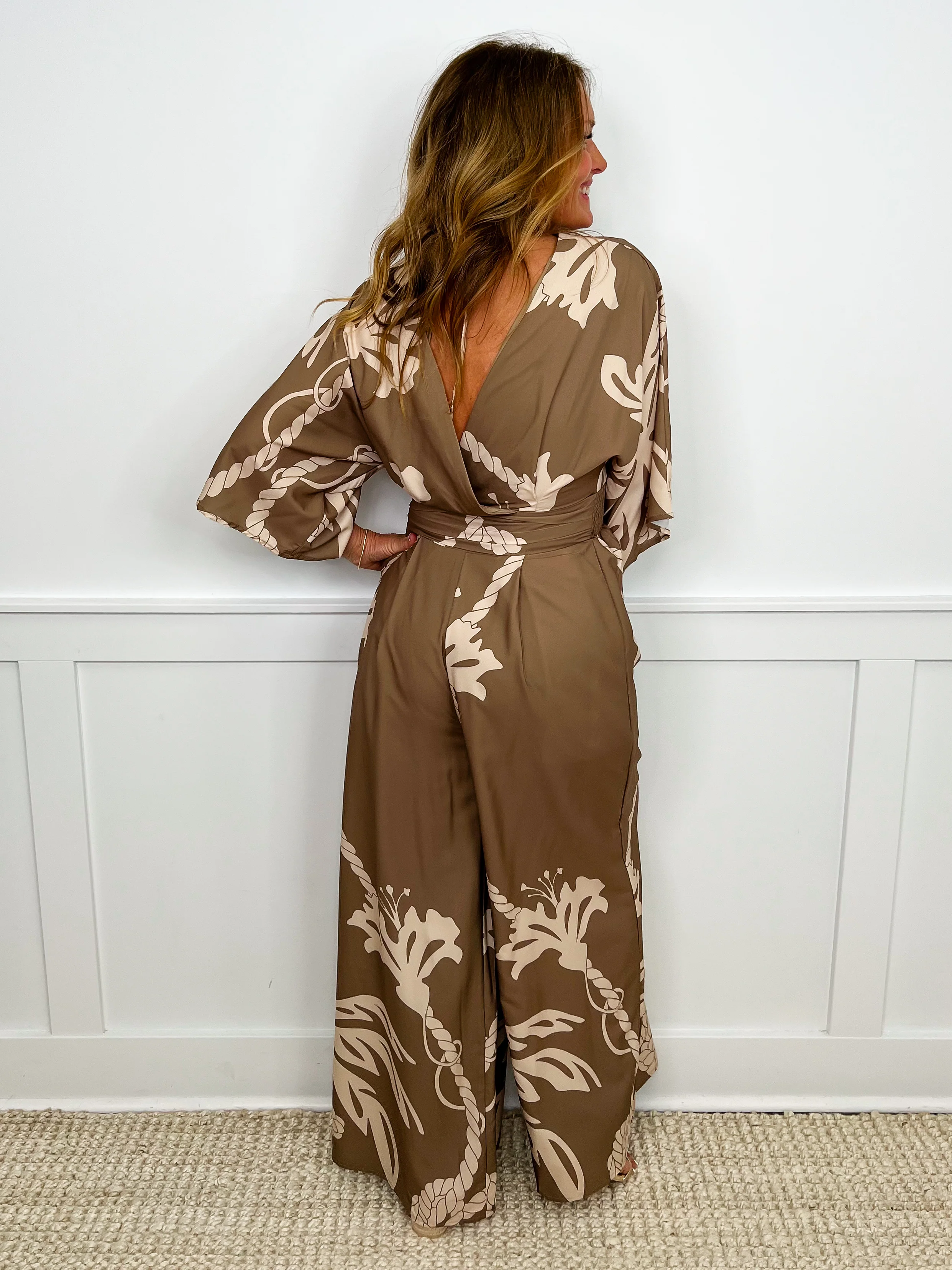 Roped Up Lightweight Short Sleeve Mocha Avery Mae Jumpsuit - Image 2