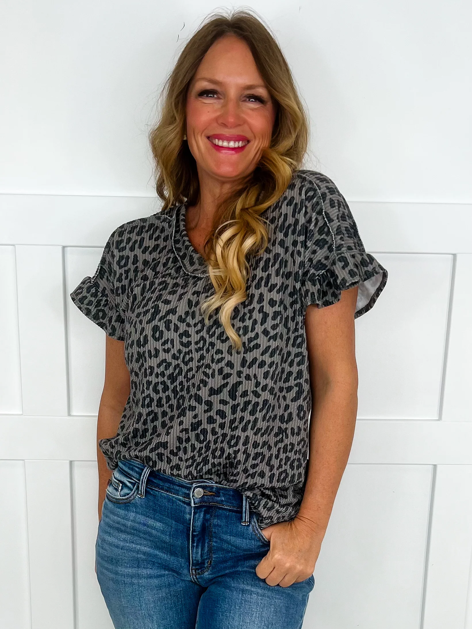Safari Chic Ribbed Short Sleeve Leopard Avery Mae Top - 2 colors! - Image 2