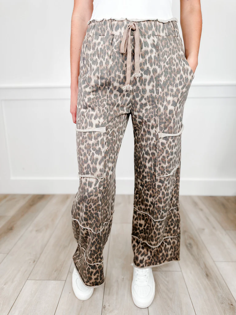 Safari Sass High-Rise Wide Leg Cargo Leopard Print Avery Mae Bottoms
