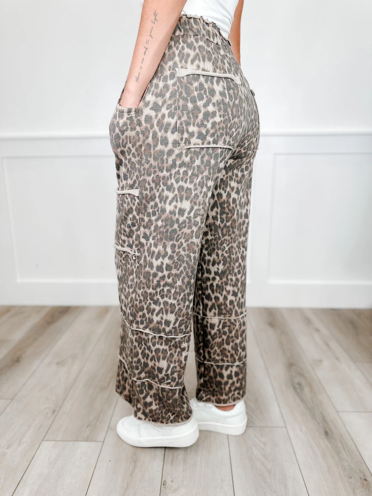 Safari Sass High-Rise Wide Leg Cargo Leopard Print Avery Mae Bottoms - Image 2