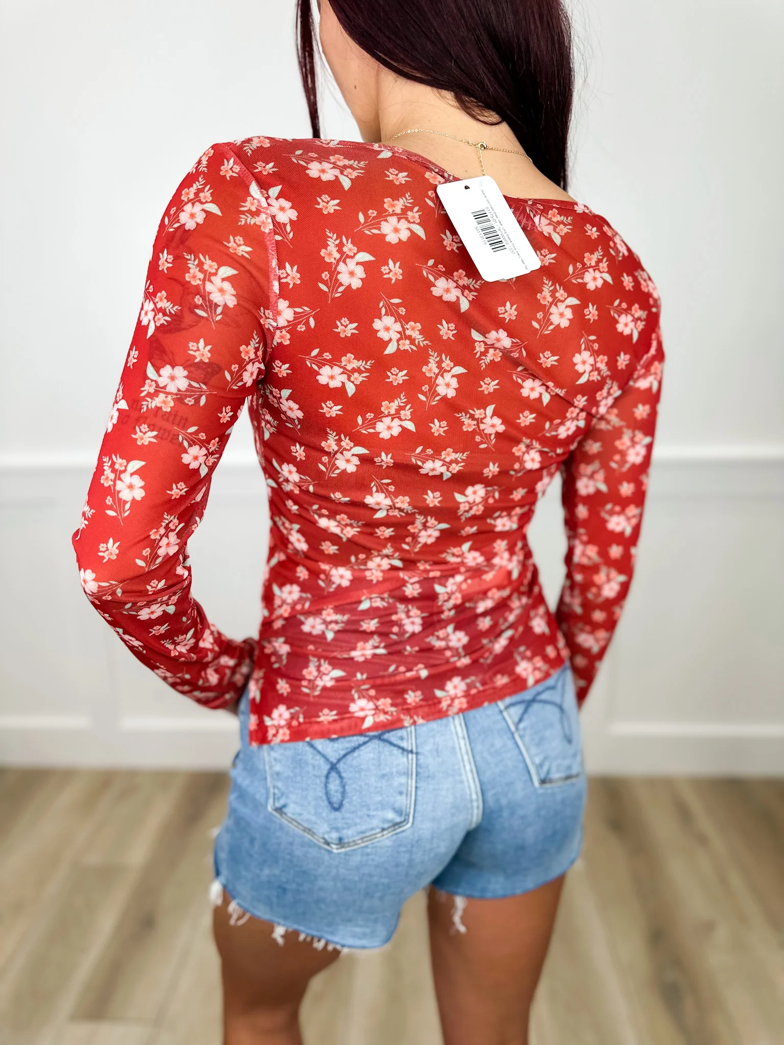 Scarlet Soulmate Sheer Mesh Long Sleeve Floral Avery Mae Top - Image 2