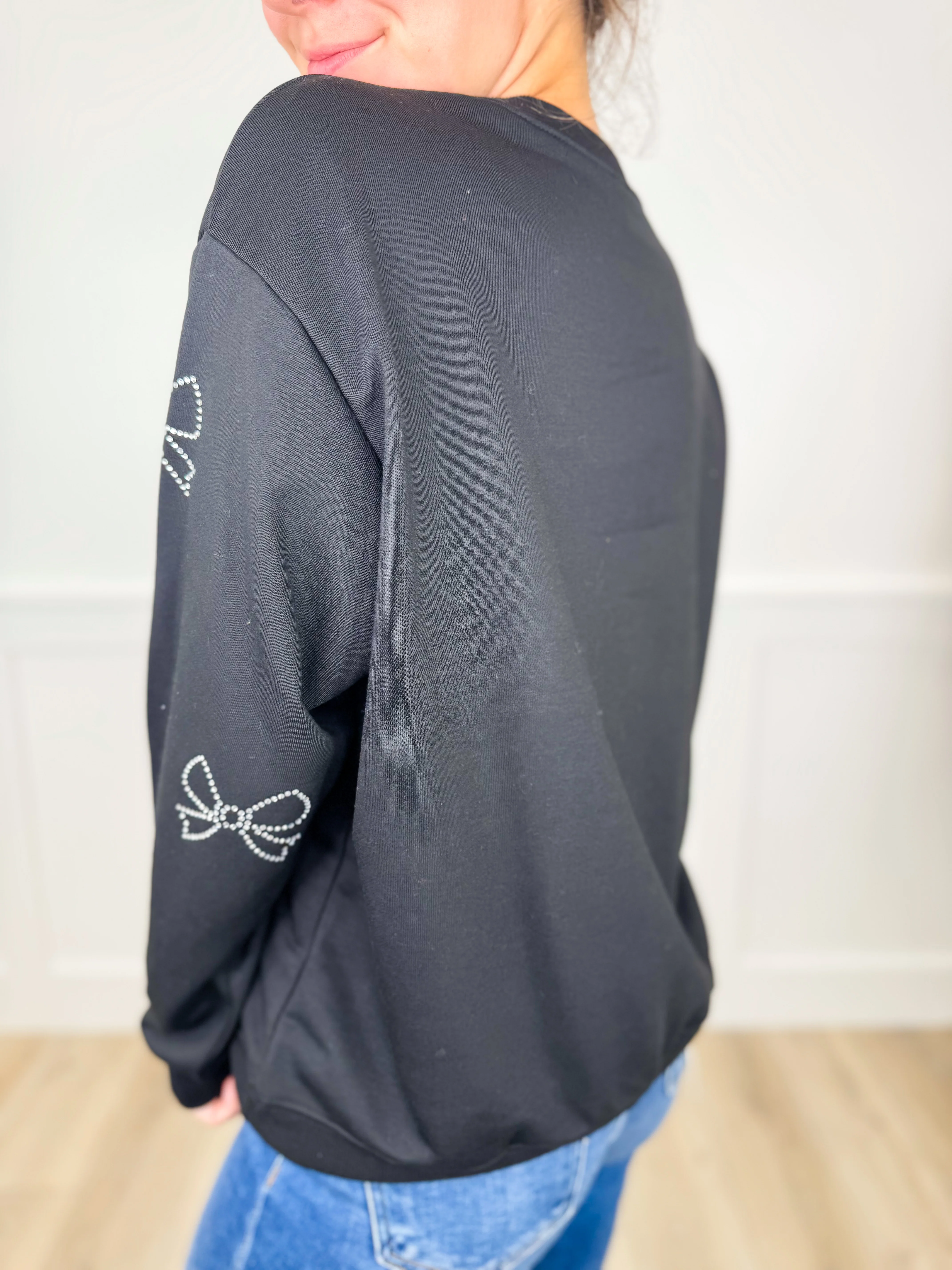 Sew In Love Adored By You Cotton Blend Long Sleeve Black Top - Image 2