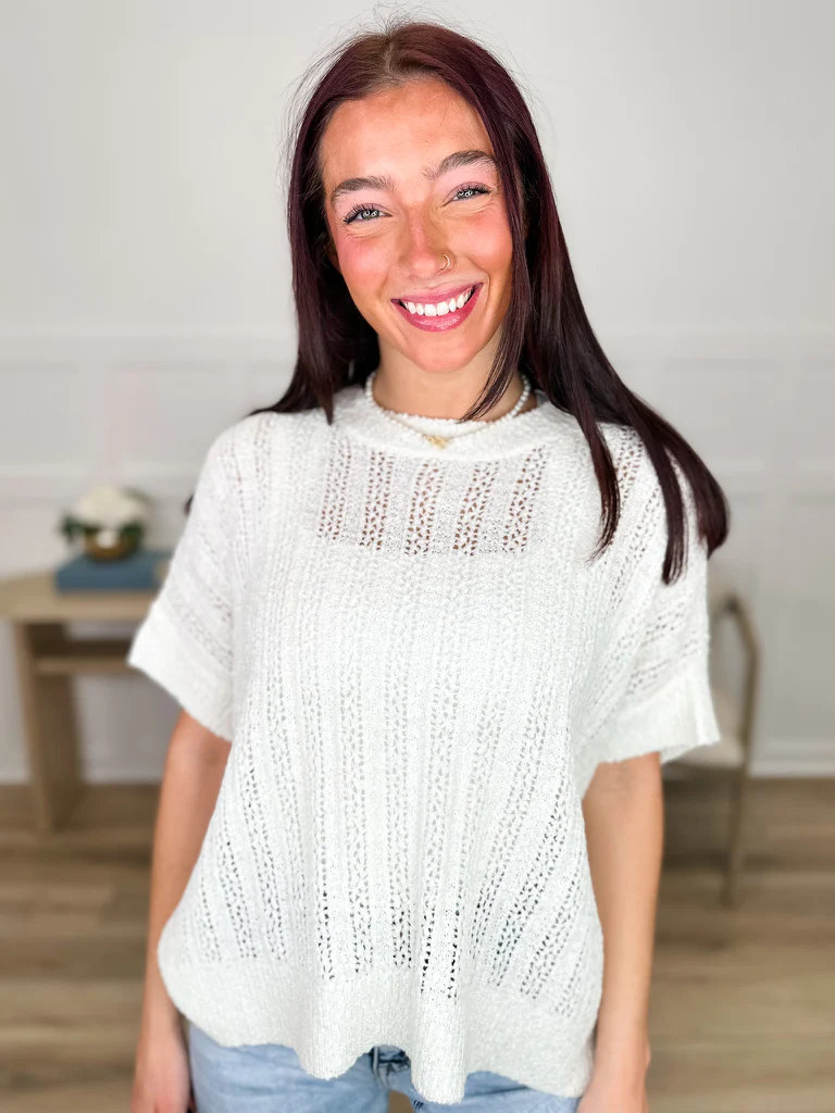 Sew In Love Calling My Name Knit Short Sleeve Cream Sweater Top