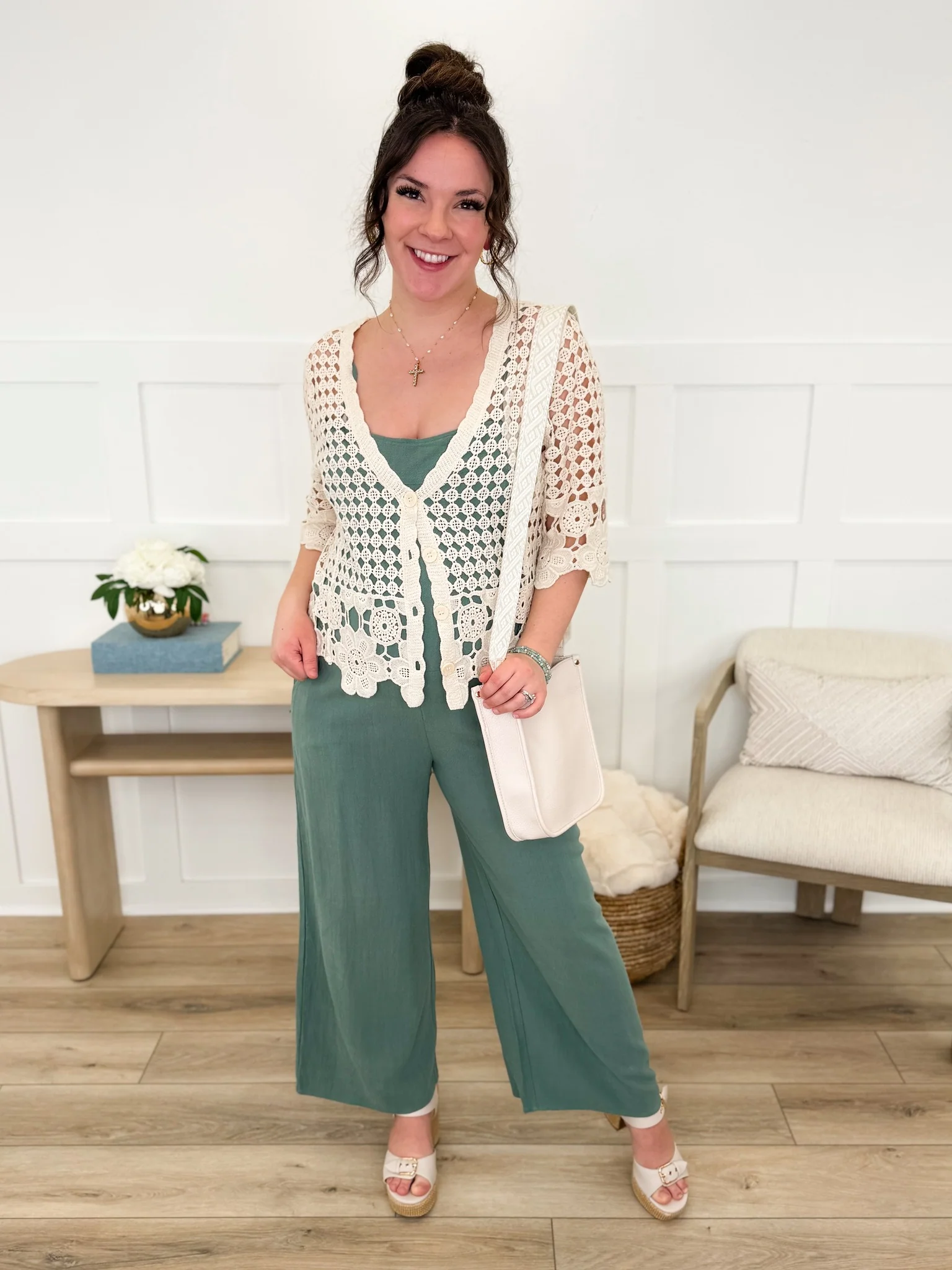 Sew In Love Matter of Time Cotton 3/4 Sleeve Cream Button Up Cardigan - Image 4