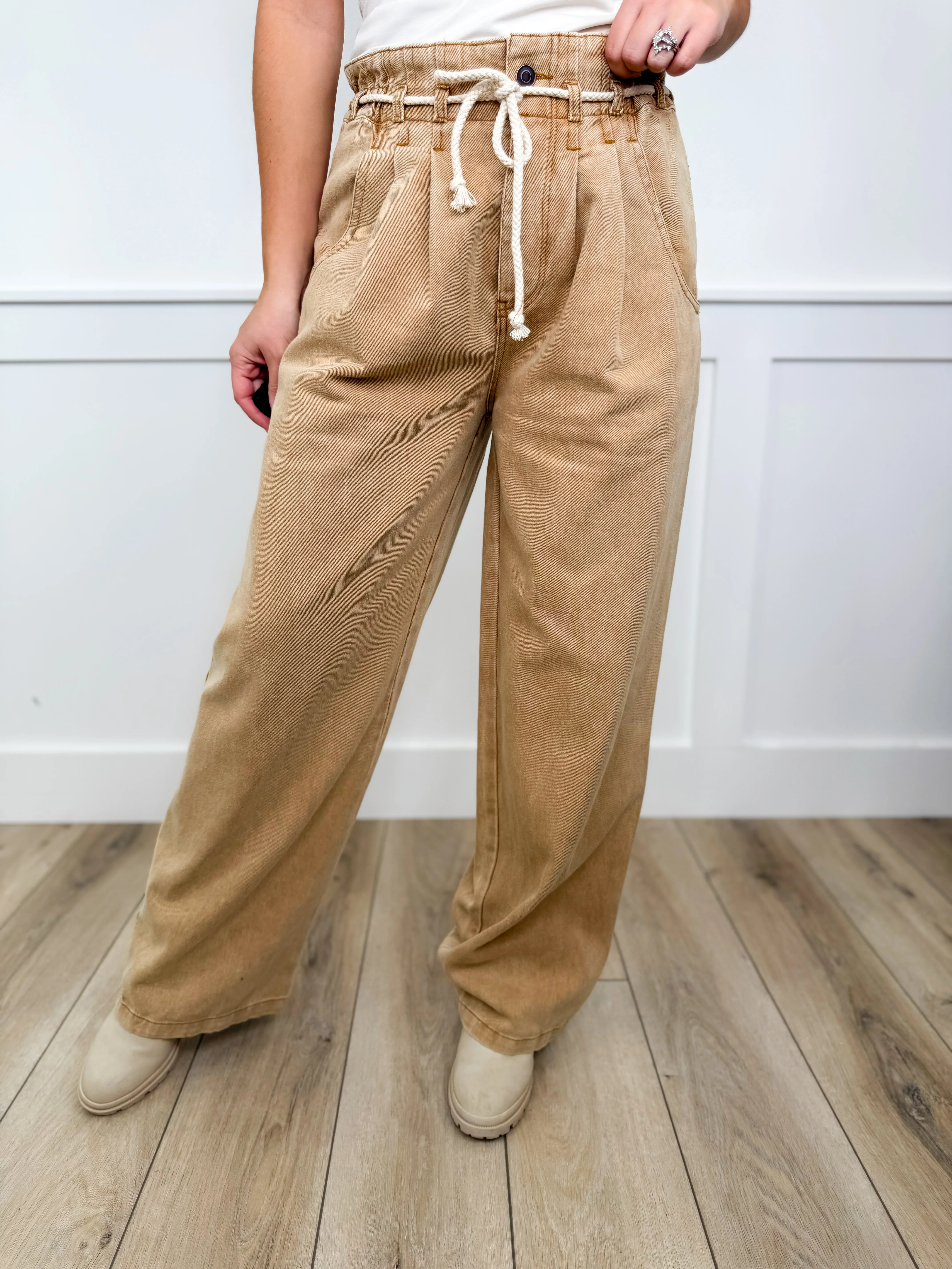 Sew In Love Reason to Be High-Rise Cotton Wide Leg Tan Bottoms