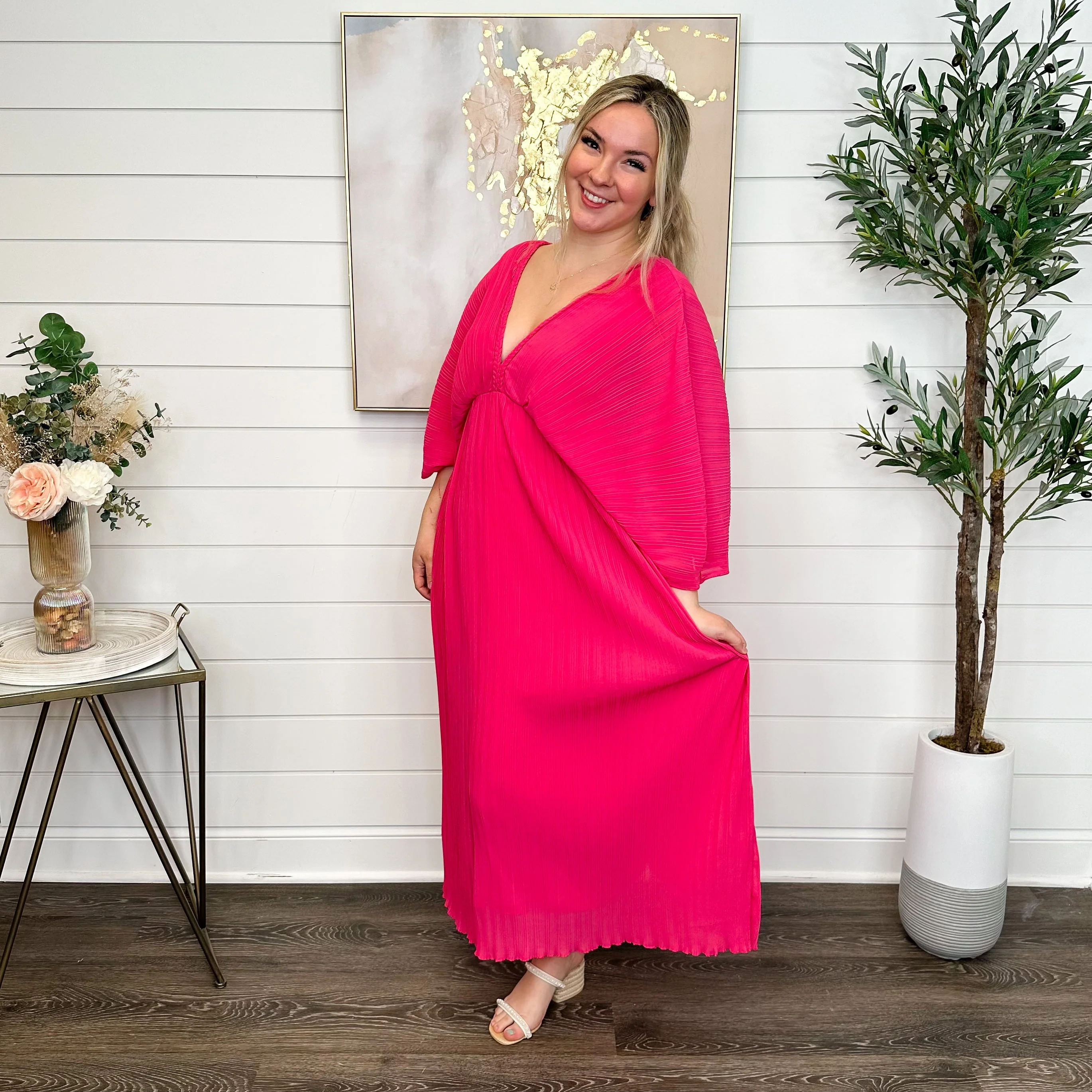 Sew In Love Share Beauty Ribbed Short Sleeve Pink Maxi Dress