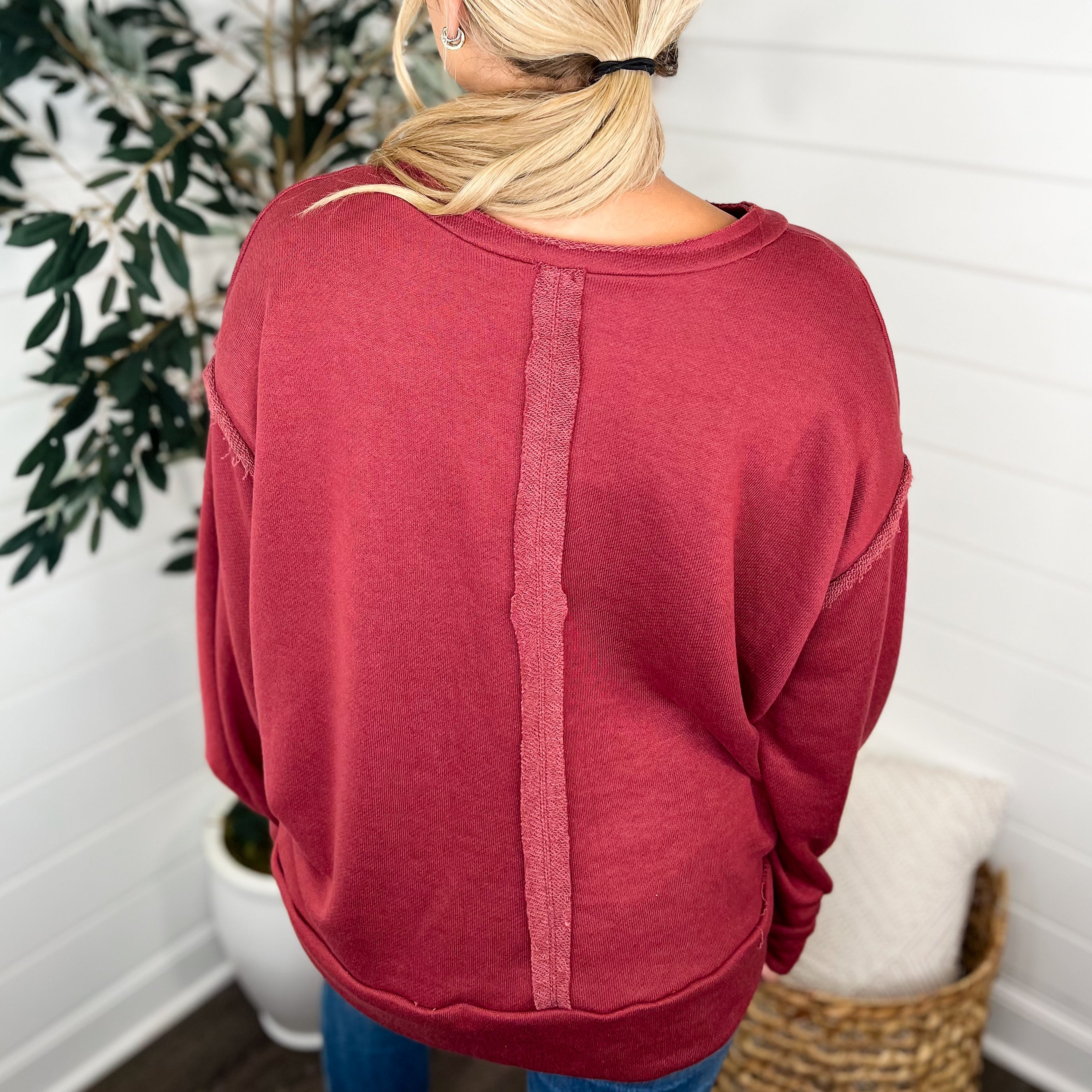 Sew In Love Talking About You Cotton Blend Long Sleeve Wine Top - Image 2