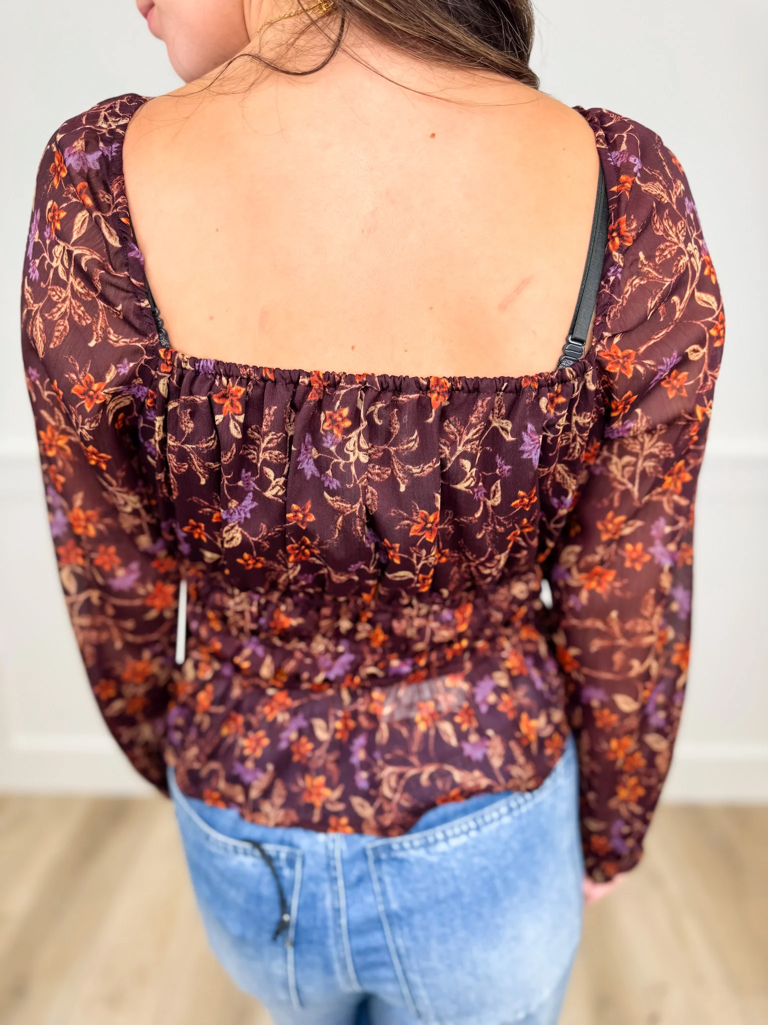 Shadow Garden Sheer Mesh Long Sleeve Plum Avery Mae Cropped Top - Image 2