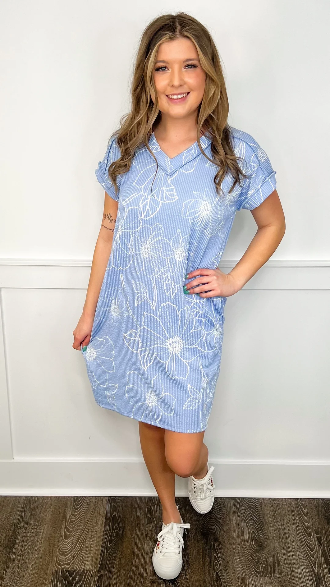 Shake it Off Ribbed Short Sleeve Blue Avery Mae Dress - Image 3