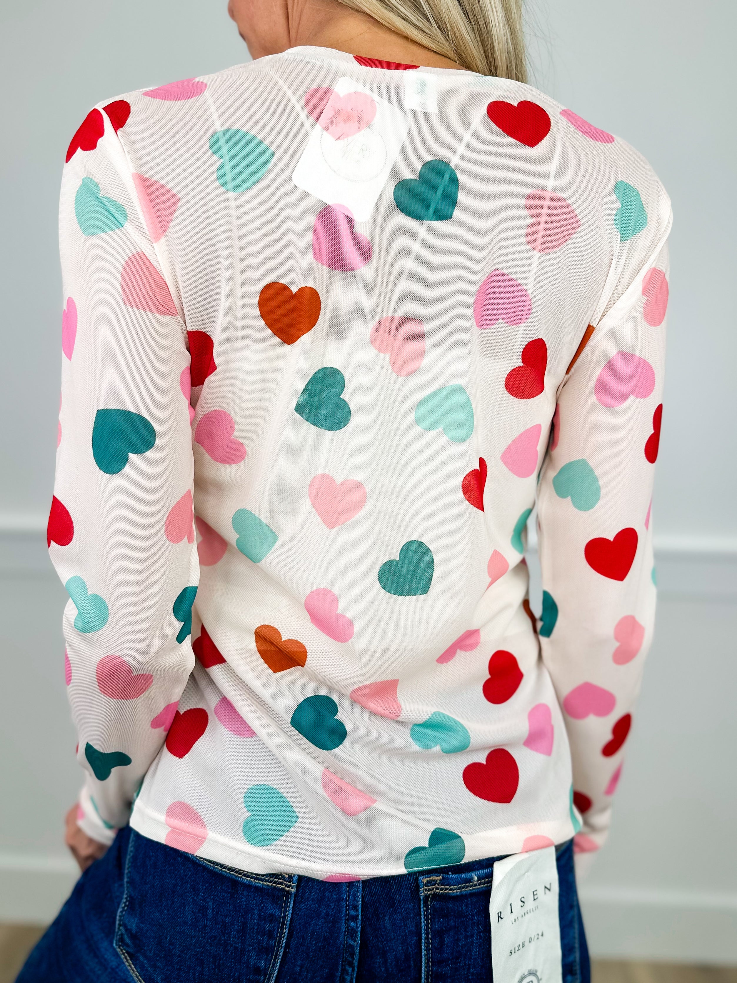 Shirley & Stone Love Struck Sheer Mesh Long Sleeve Cream Top - Image 2