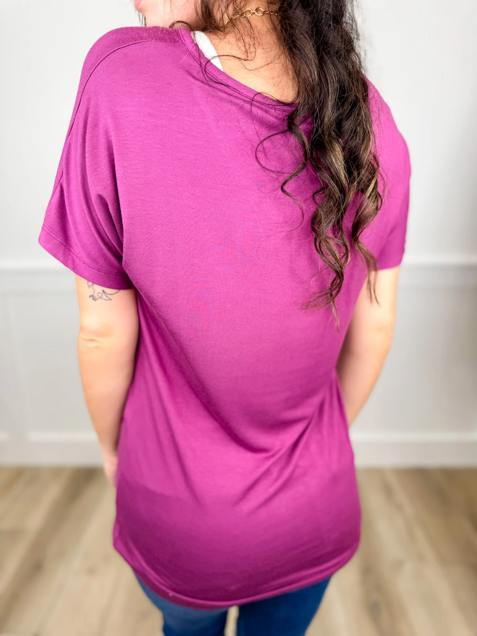 Basic Silence Speaks Volumes Rayon Blend Short Sleeve Berry Avery Mae Top - Image 2