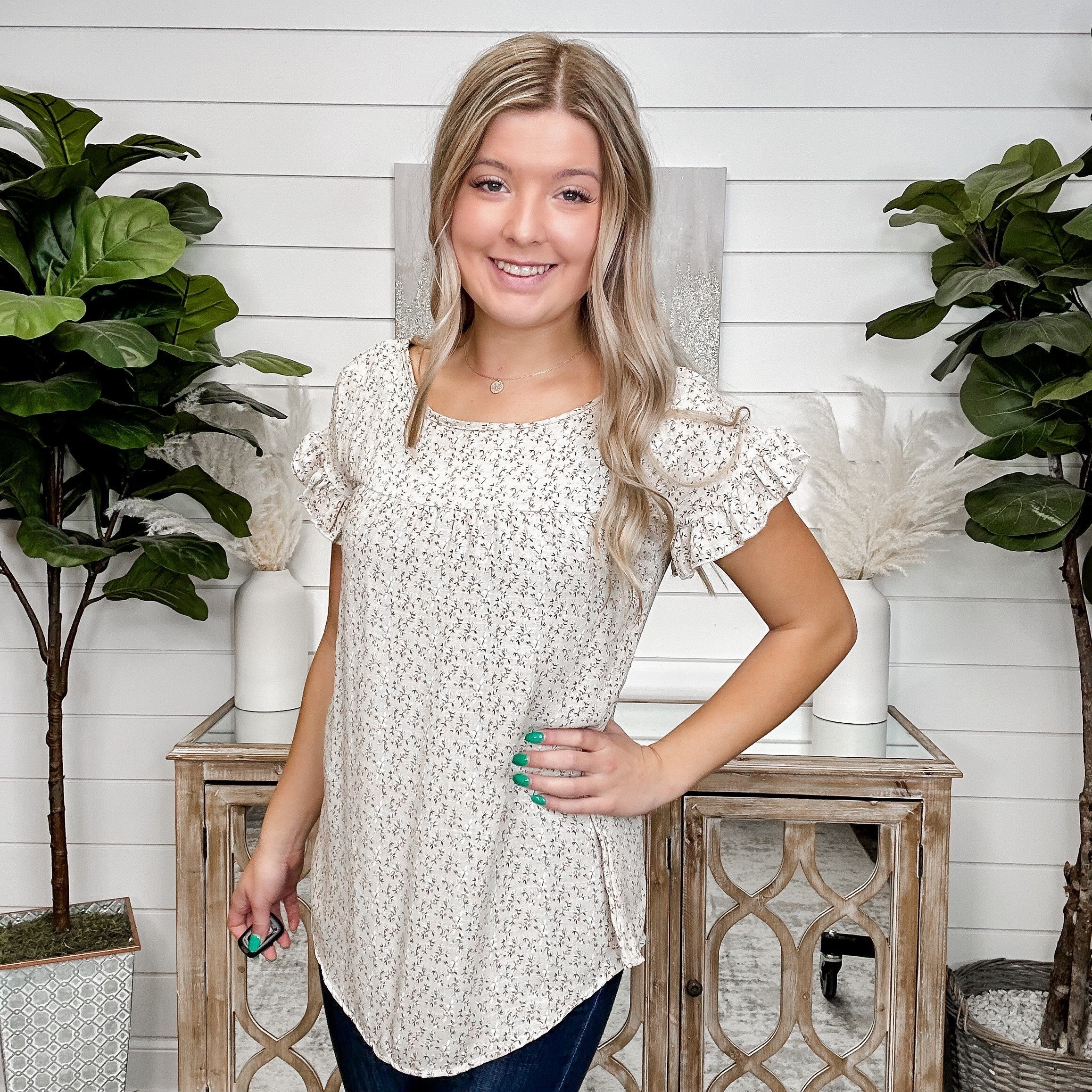 Sit By Me Lightweight Short Sleeve Taupe Top
