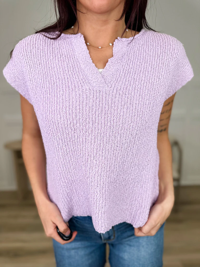 Sitting Lakeside Cotton Short Sleeve Avery Mae Sweater Top - Multiple Colors - Image 5