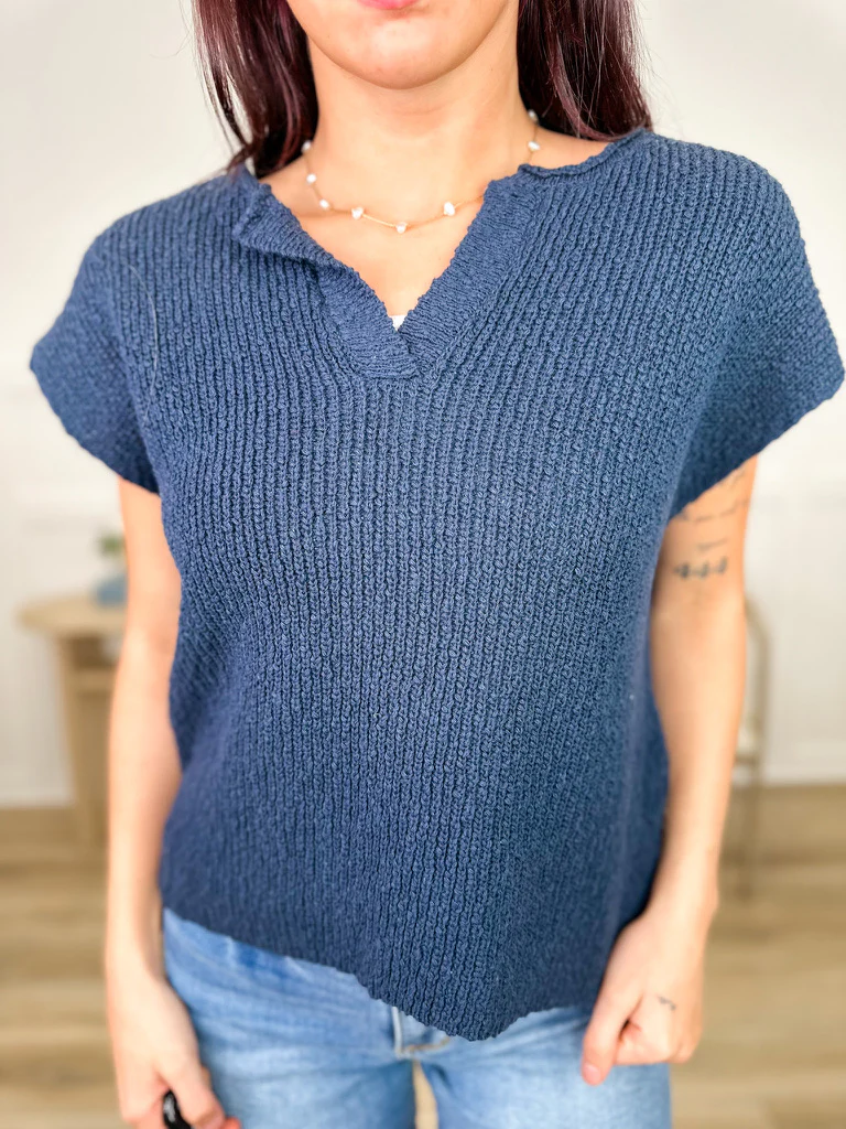 Sitting Lakeside Cotton Short Sleeve Avery Mae Sweater Top - Multiple Colors - Image 7