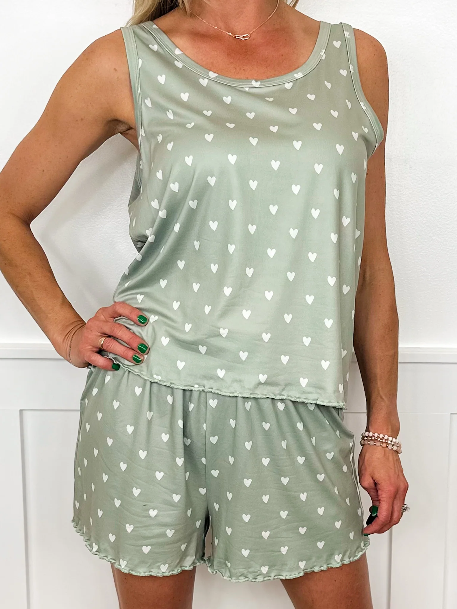 Sleepy Sweethearts High-Rise Lightweight Green Avery Mae PJ Set