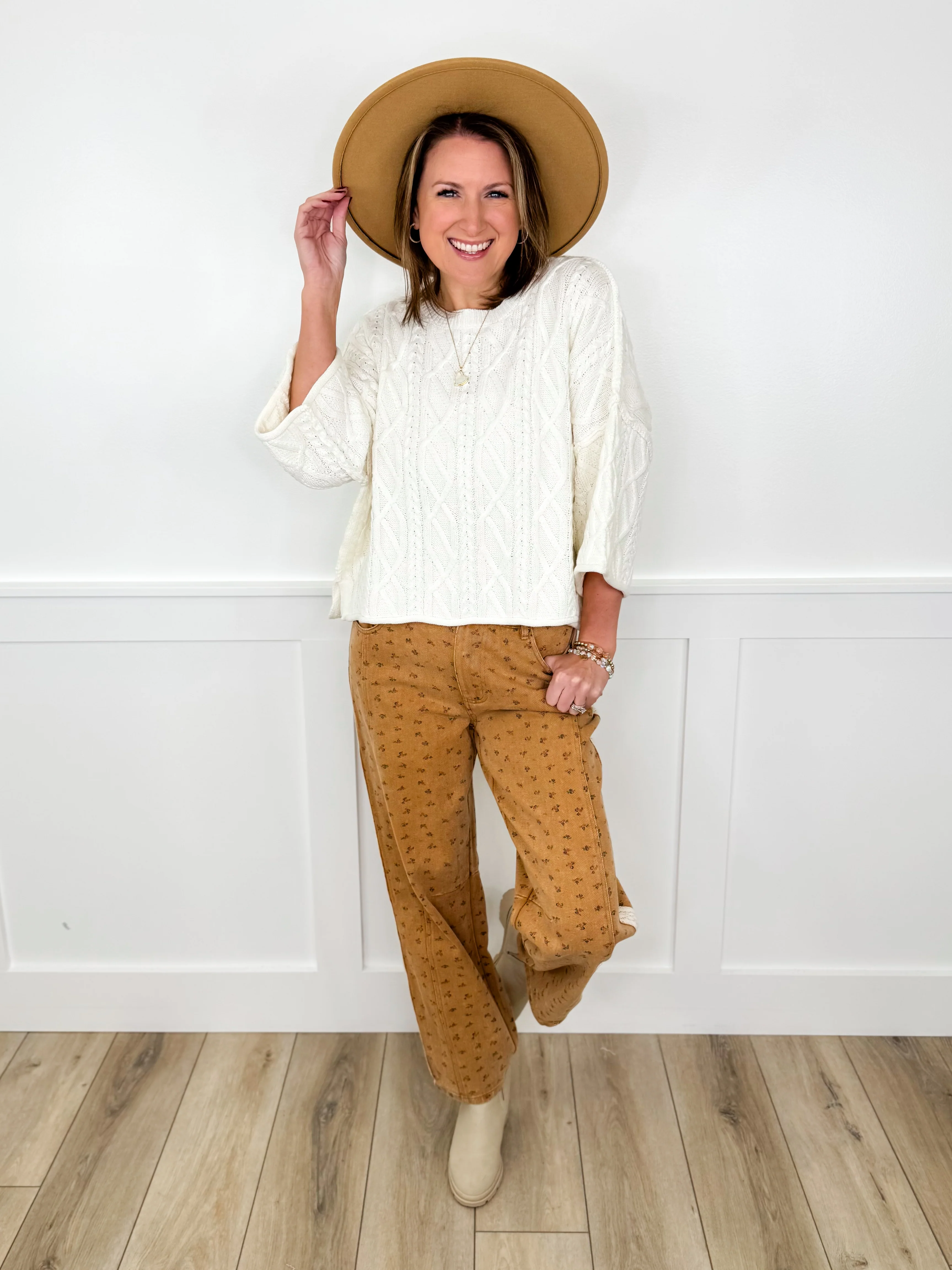 Soft Petals High-Rise Cotton Wide Leg Camel Avery Mae Bottoms - Image 3