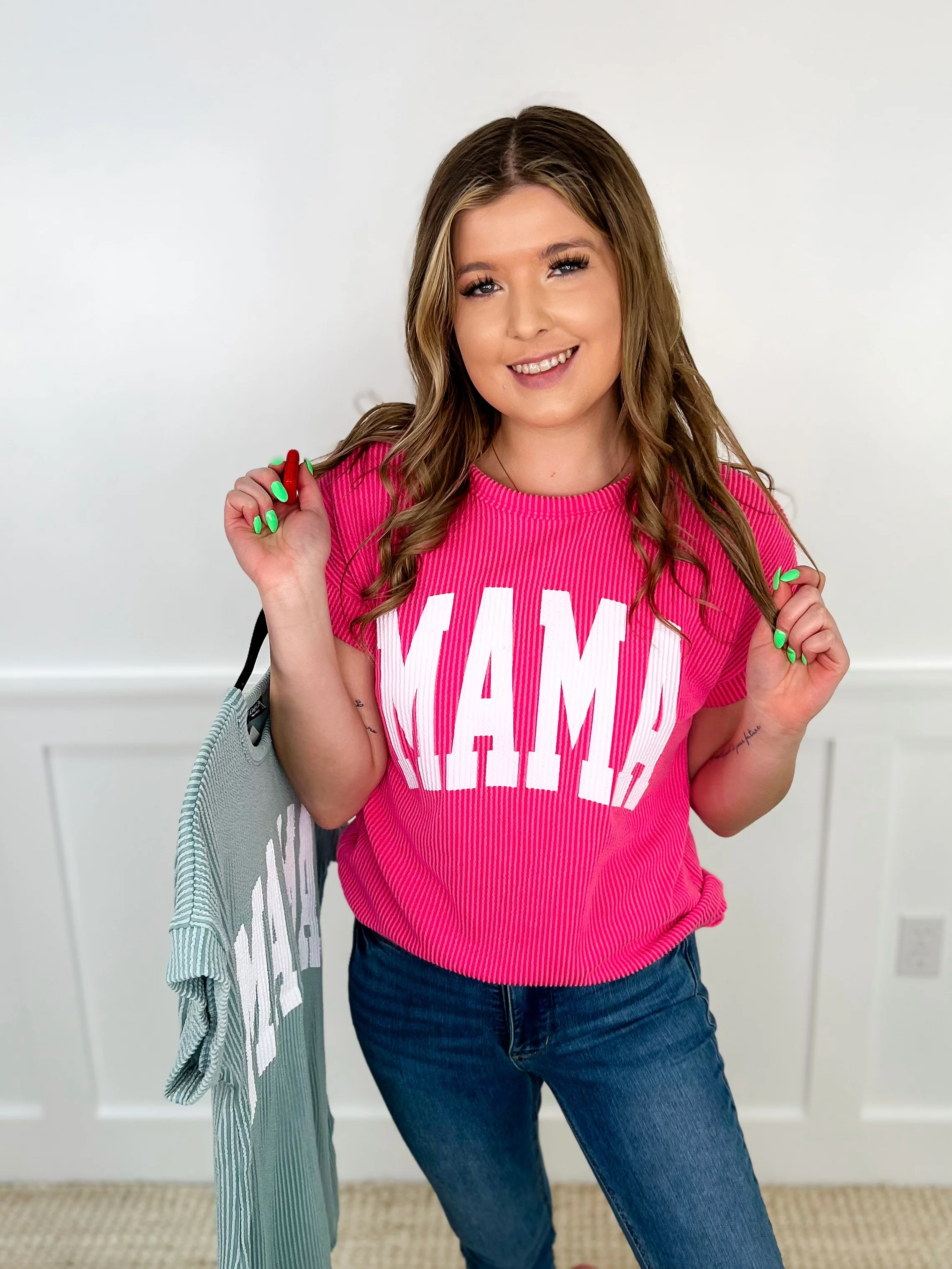 Somebody's Mama Ribbed Short Sleeve Avery Mae Graphic Top - 2 colors!