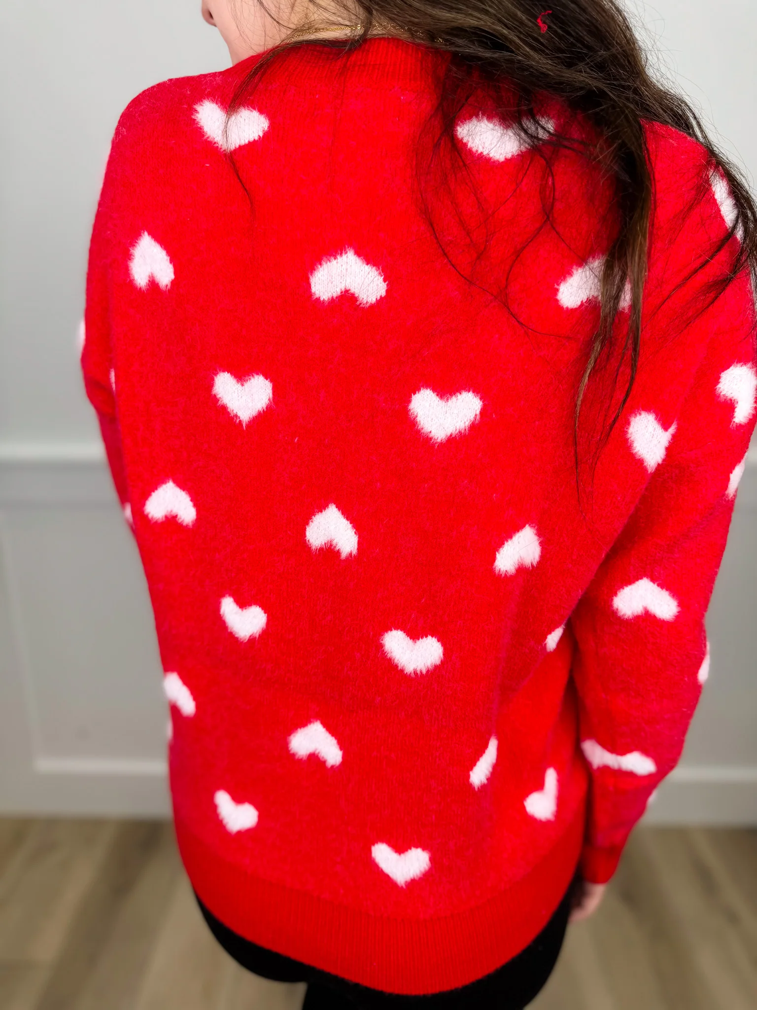 Spinning Hearts Knit Long Sleeve Red Avery Mae Sweater Top - Image 2