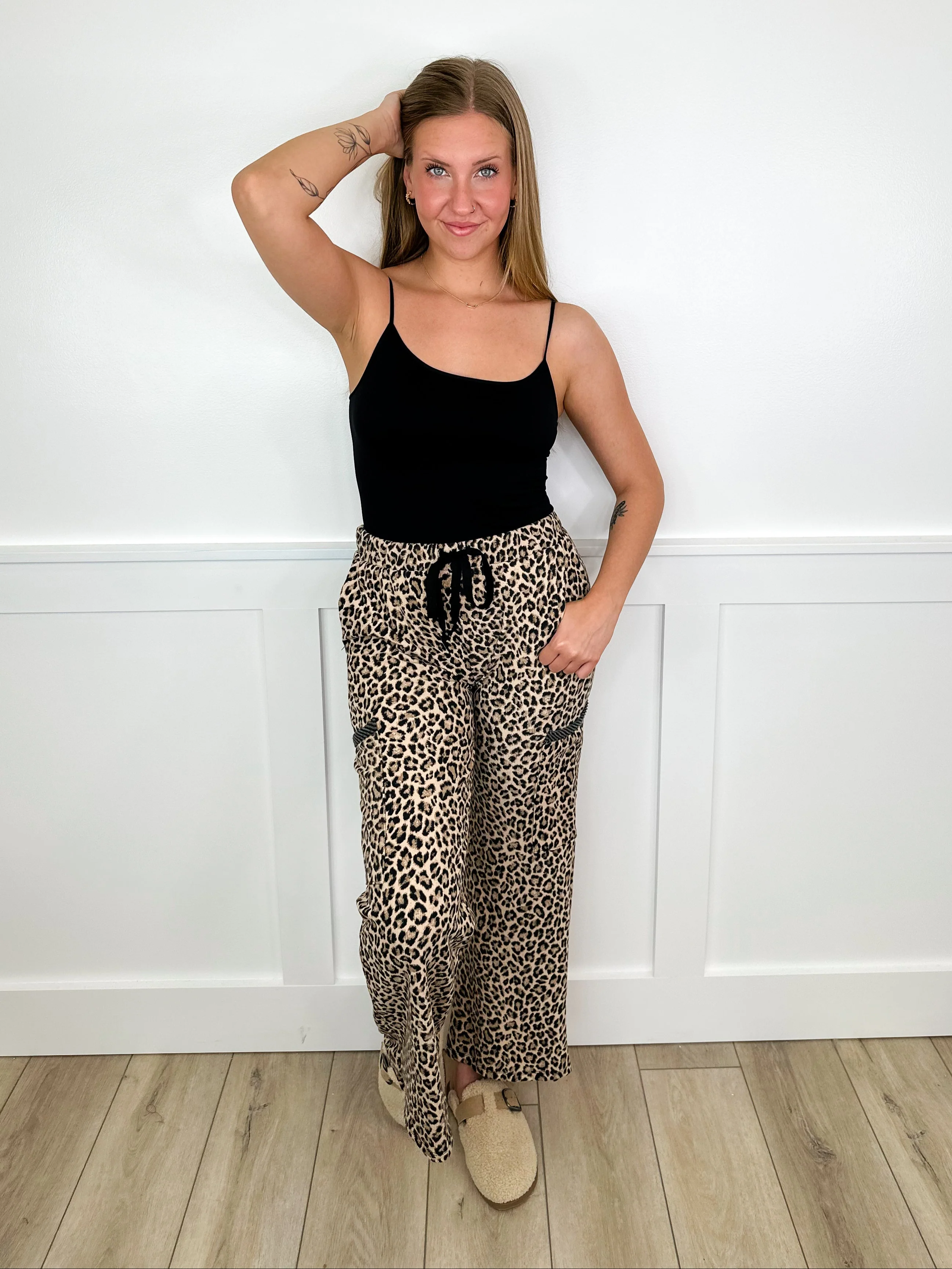 Spotted in the Wild High-Rise Leopard Avery Mae Cargo Bottoms