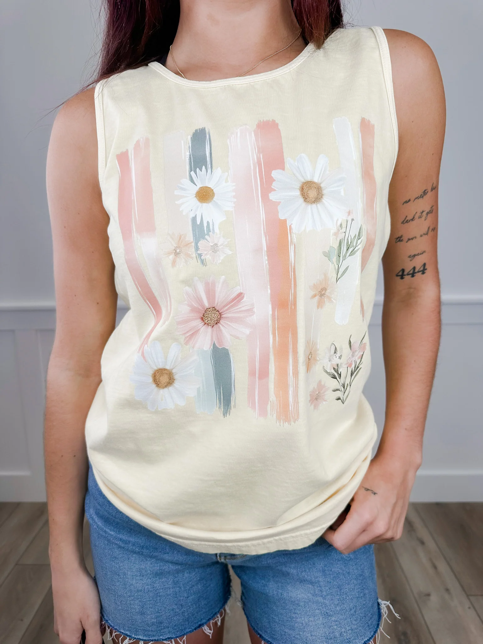Spring Brushstrokes Cotton Yellow Avery Mae Graphic Tank Top (Comfort Colors)