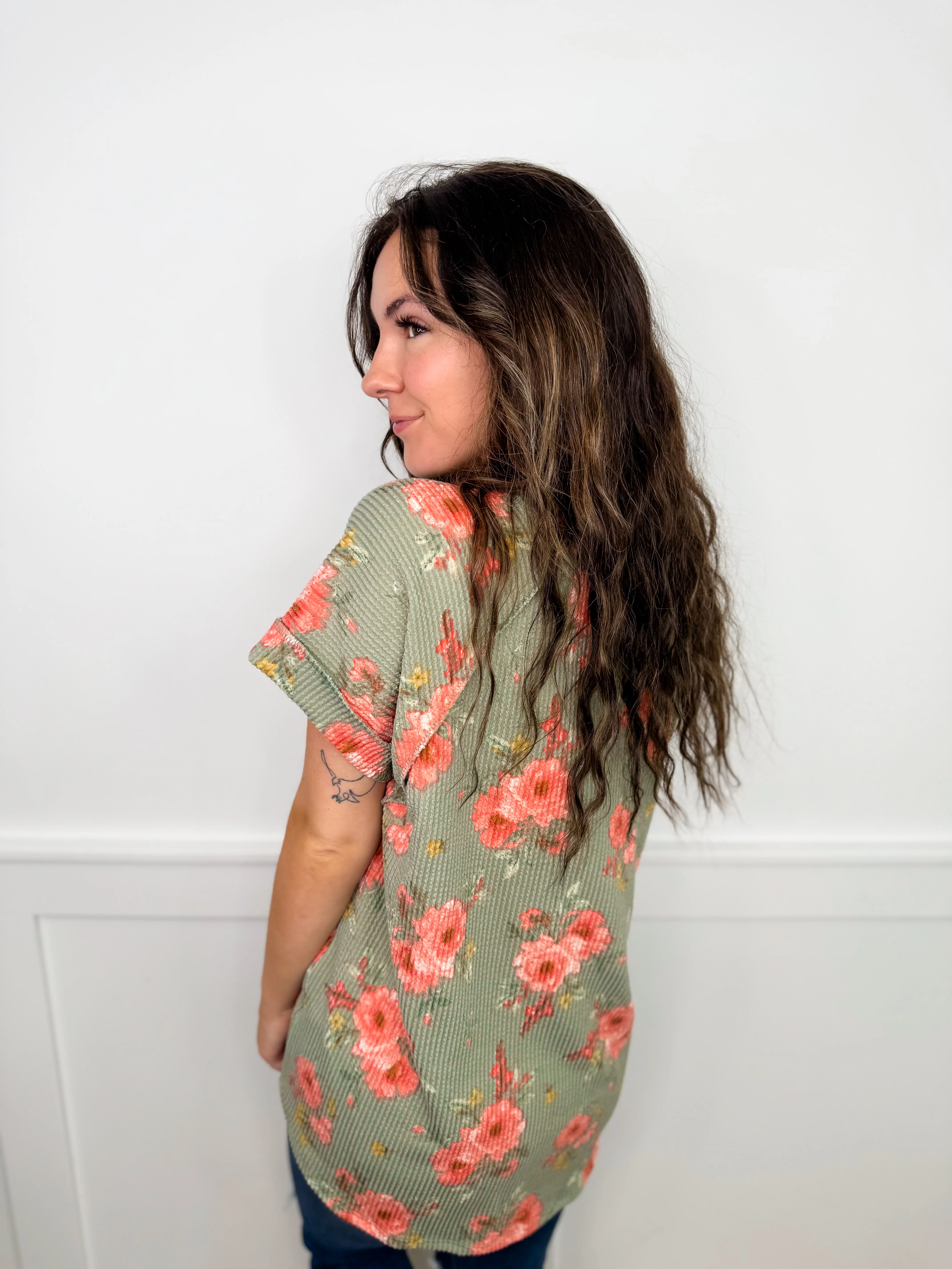 Spring Garden Ribbed Short Sleeve Green Avery Mae Top - Image 2