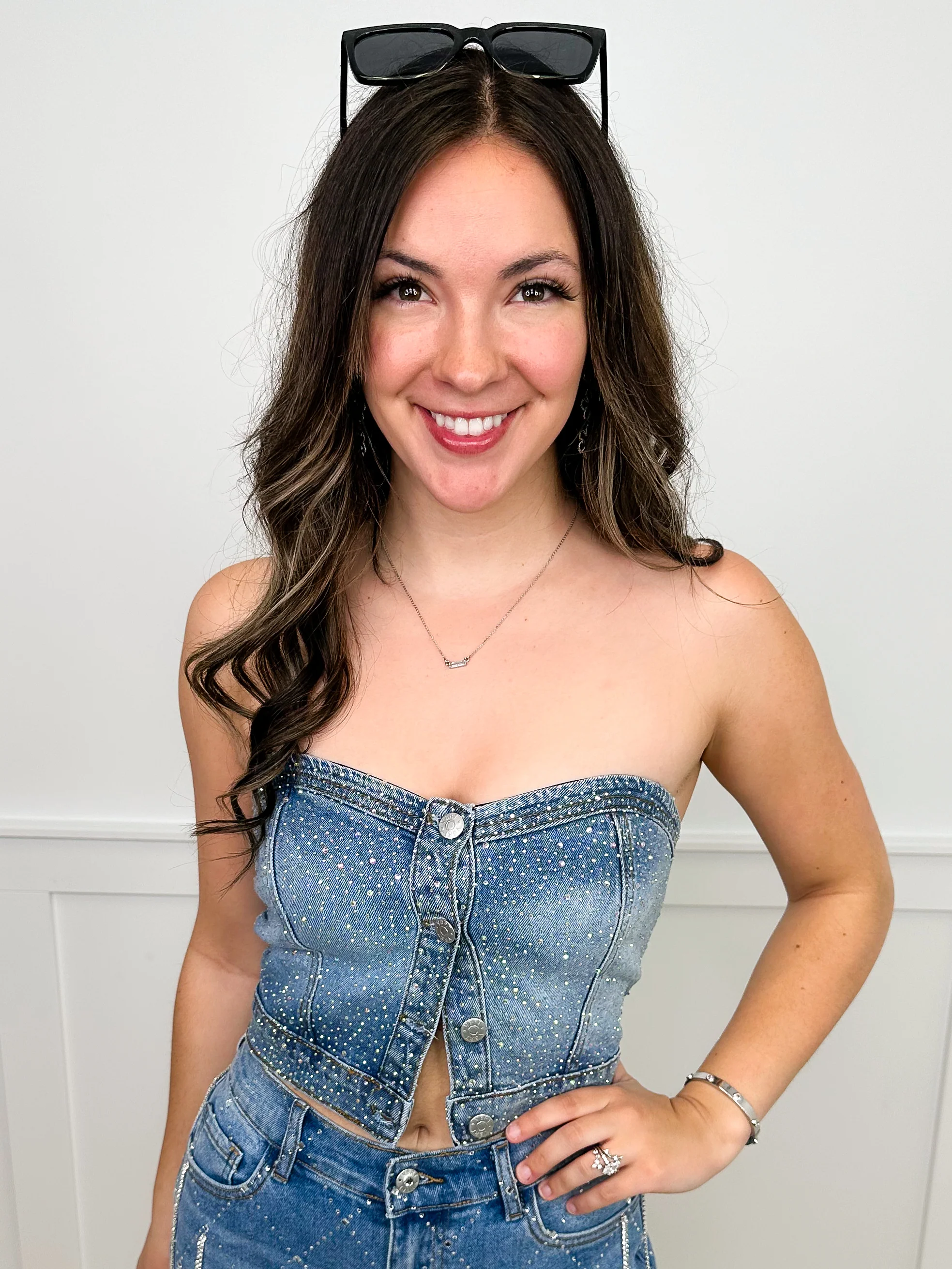 Starry Night Cotton Blend Strapless Denim Avery Mae Cropped Top