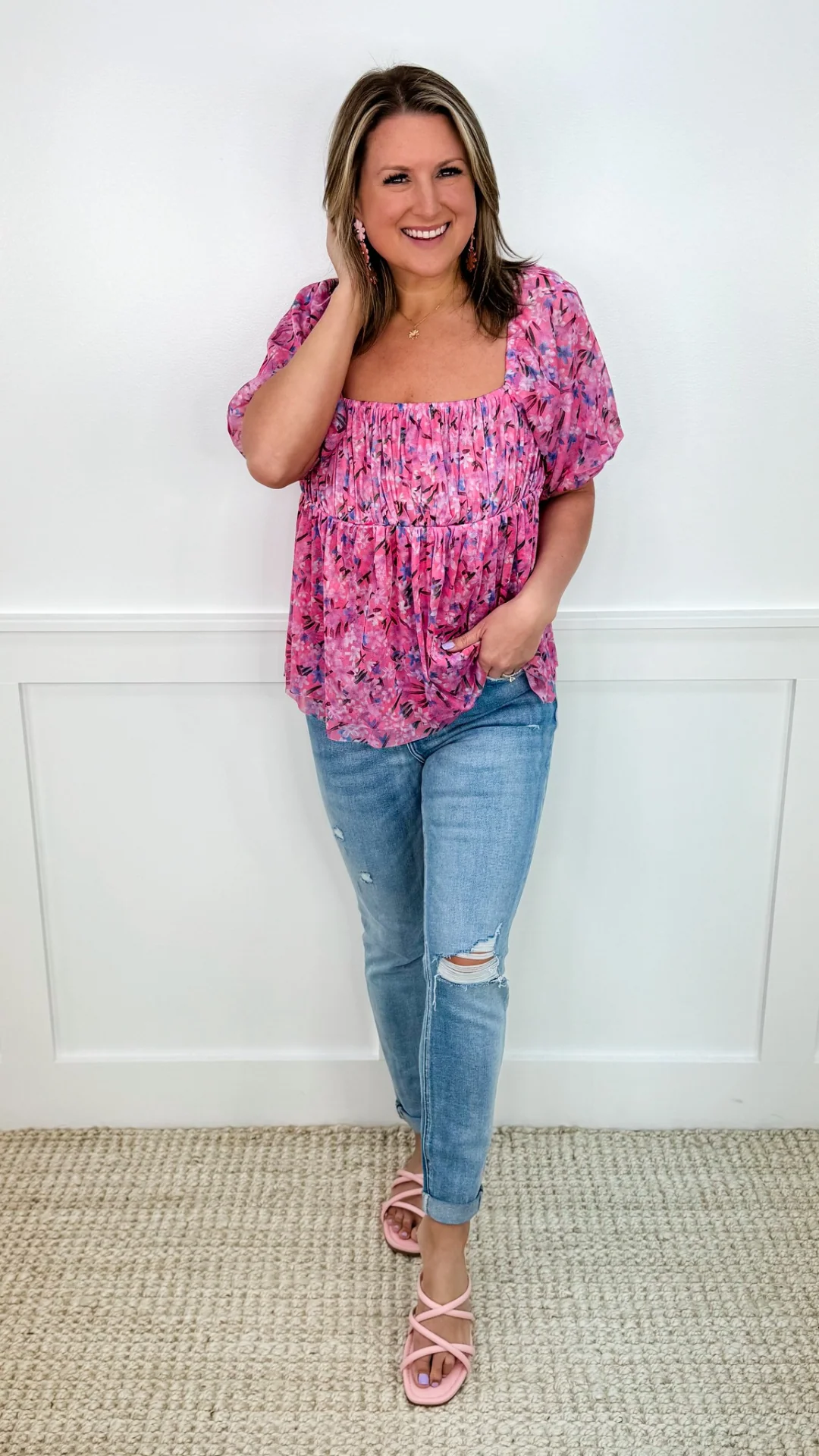 Starting Over New Sheer Short Sleeve Pink Avery Mae Top - Image 4