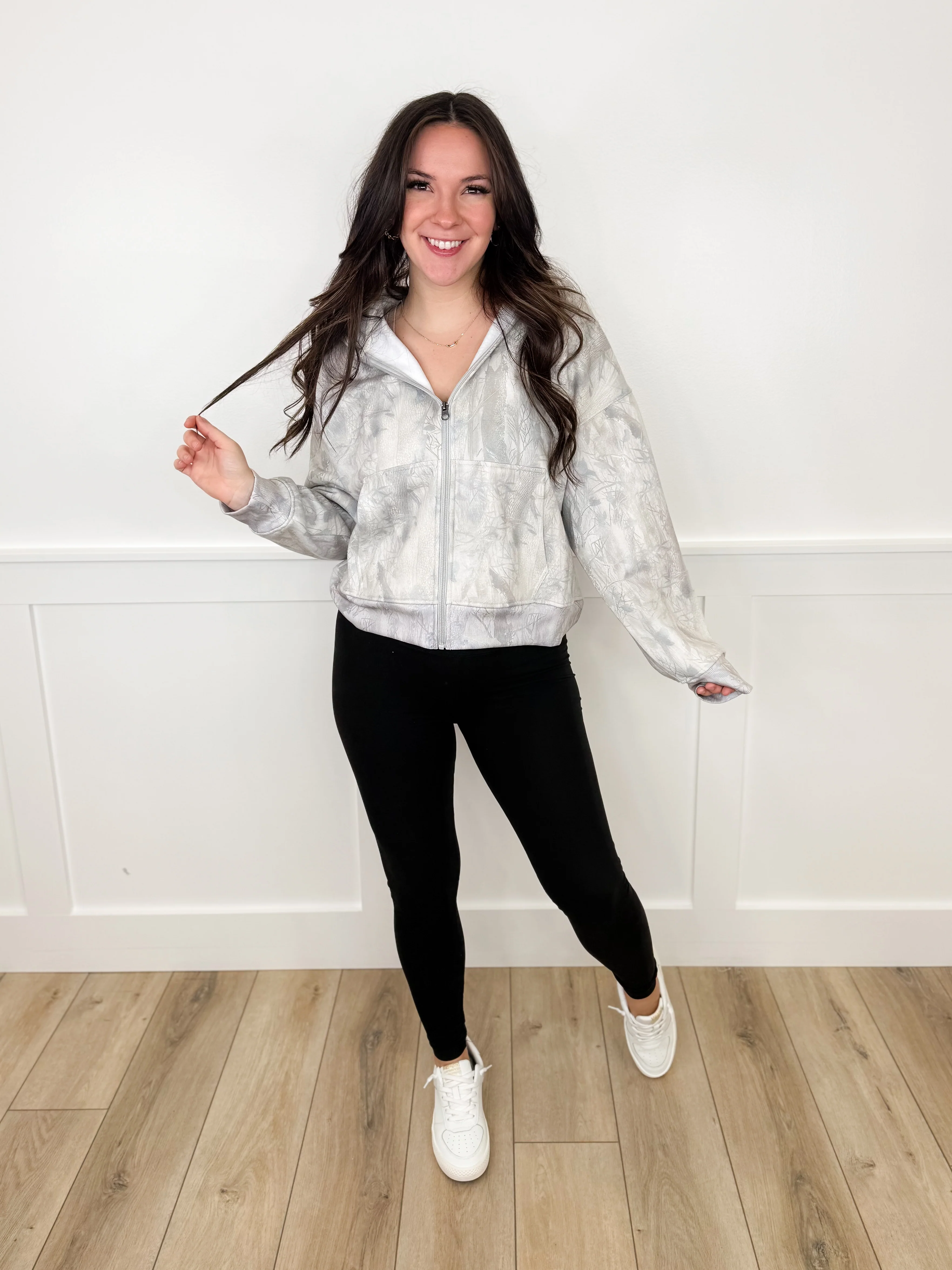 Starting to Question Cotton Blend Long Sleeve Camo Print Avery Mae Full Zip Hoodie Sweatshirt - Image 3